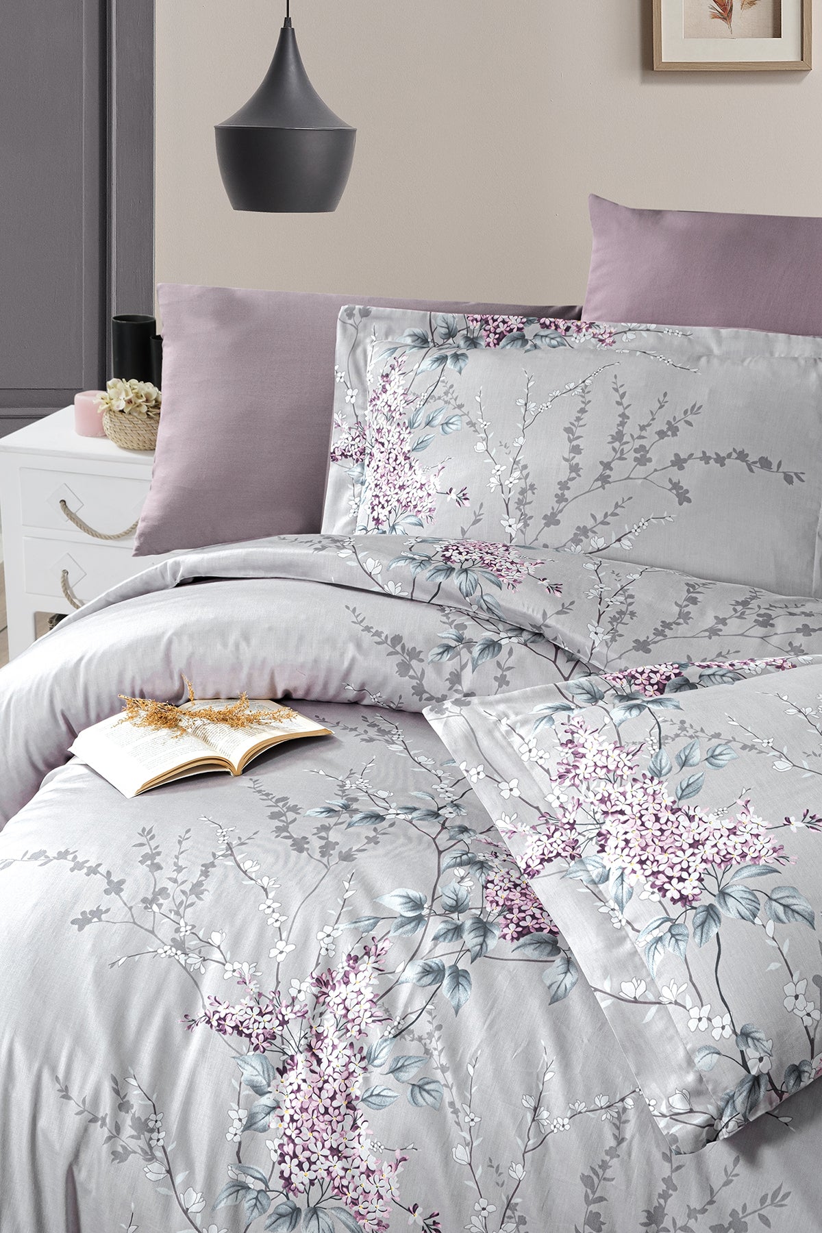 Wisteria %100 Pamuk Saten 200 TC (80 Tel) Nevresim Takımı Leylak-2
