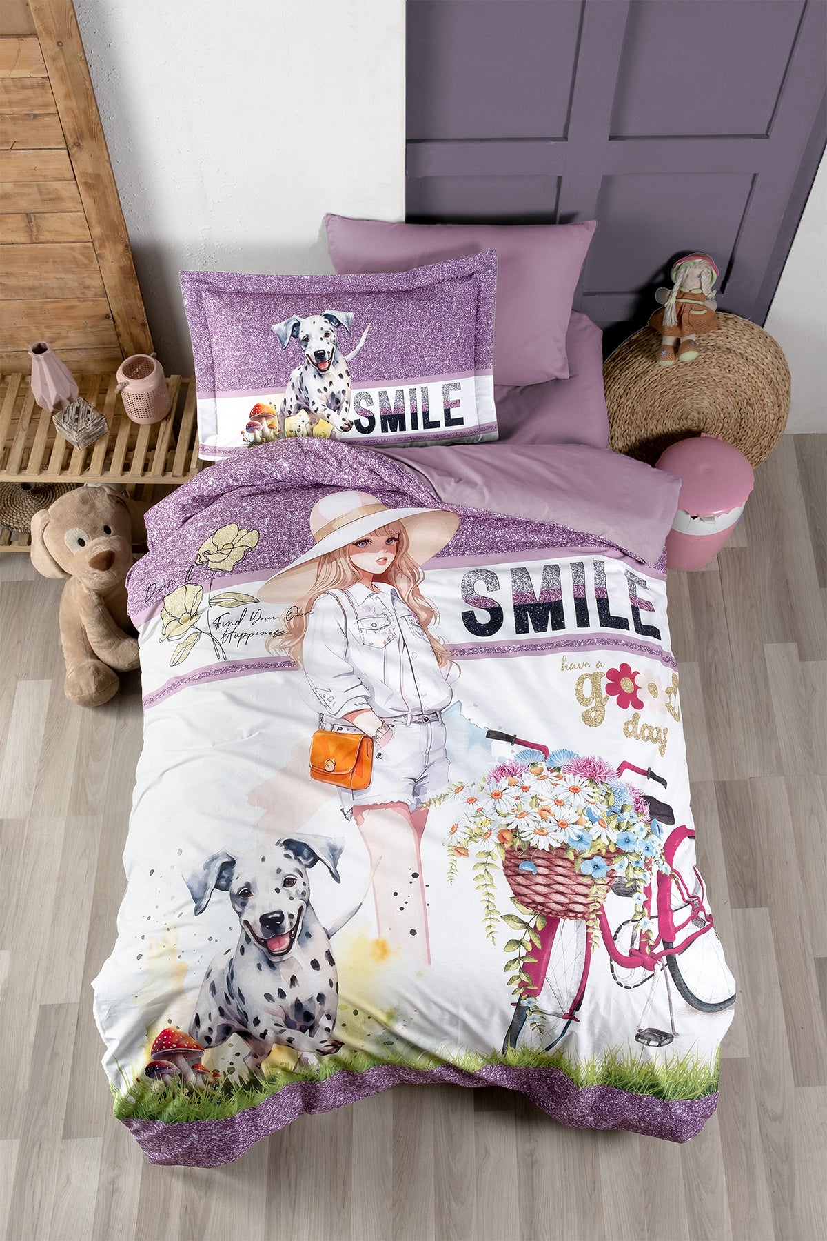 Eyna %100 Pamuk 150 TC (60 Tel) Ranforce Nevresim Takımı Pudra