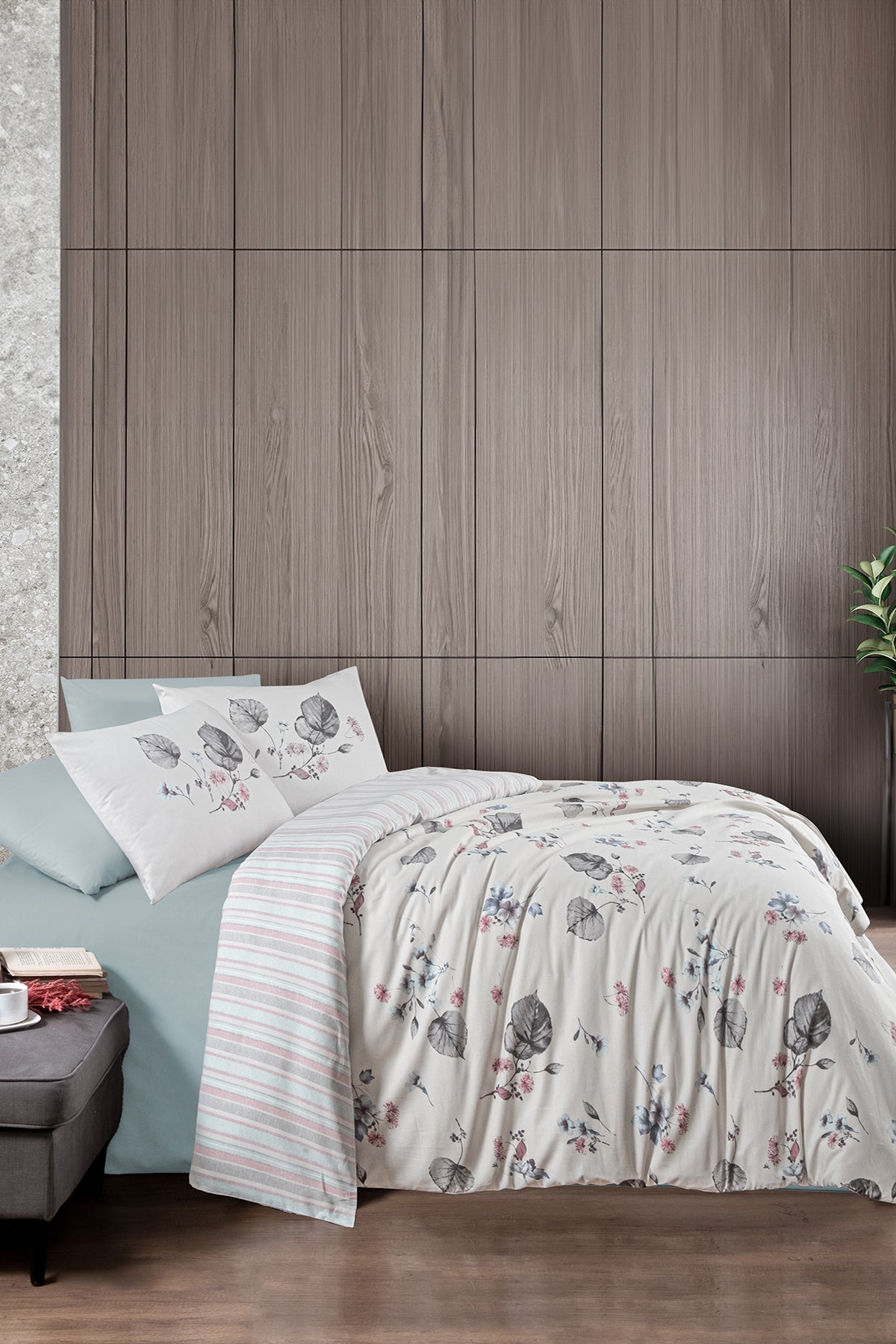 Duko %100 Pamuk 150 TC (60 Tel) Ranforce Nevresim Takımı Mavi