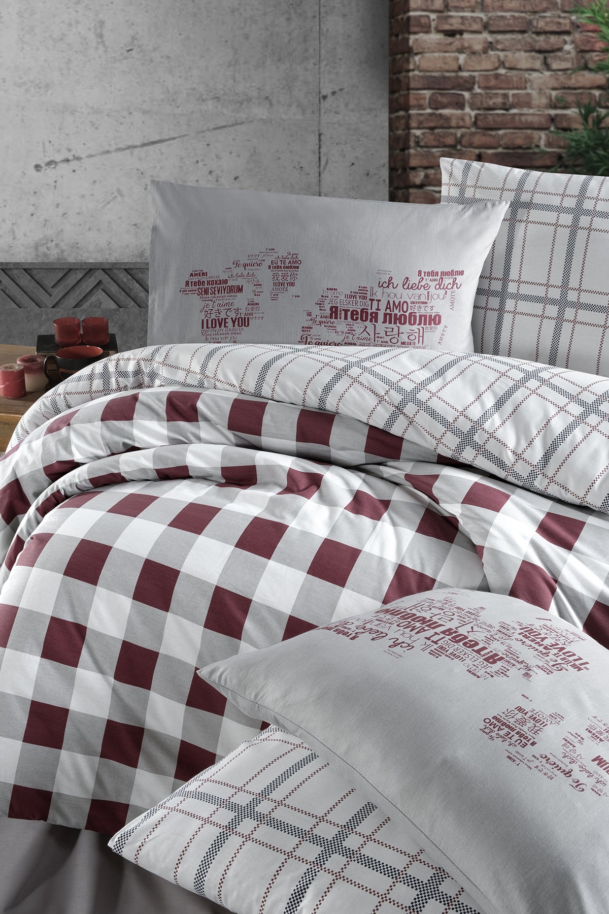 Edmon %100 Pamuk 150 TC (60 Tel) Ranforce Nevresim Takımı Bordo-2