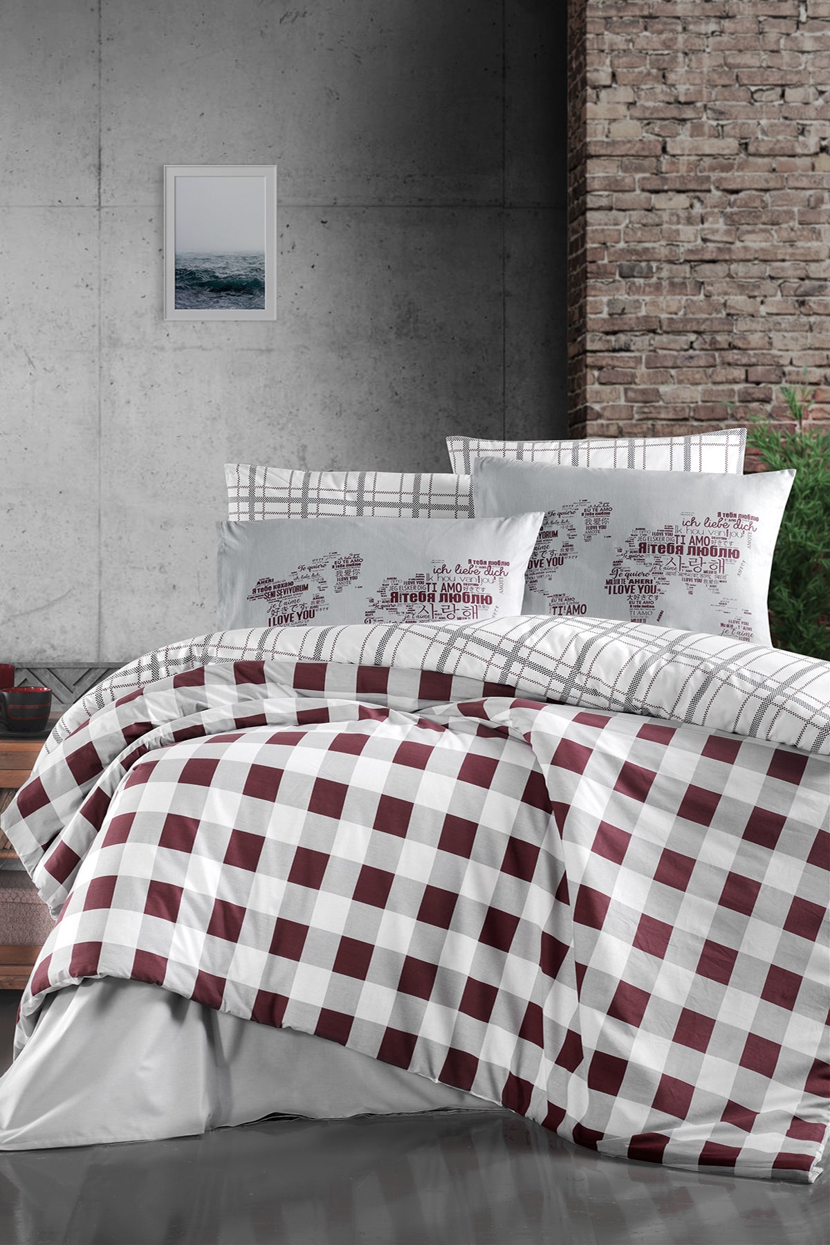 Edmon %100 Pamuk 150 TC (60 Tel) Ranforce Nevresim Takımı Bordo