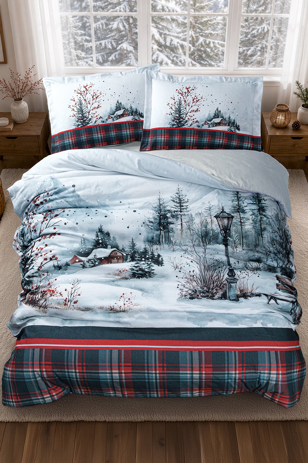 Arlo %100 Pamuk Superior Flanel Nevresim Takımı Lacivert-1