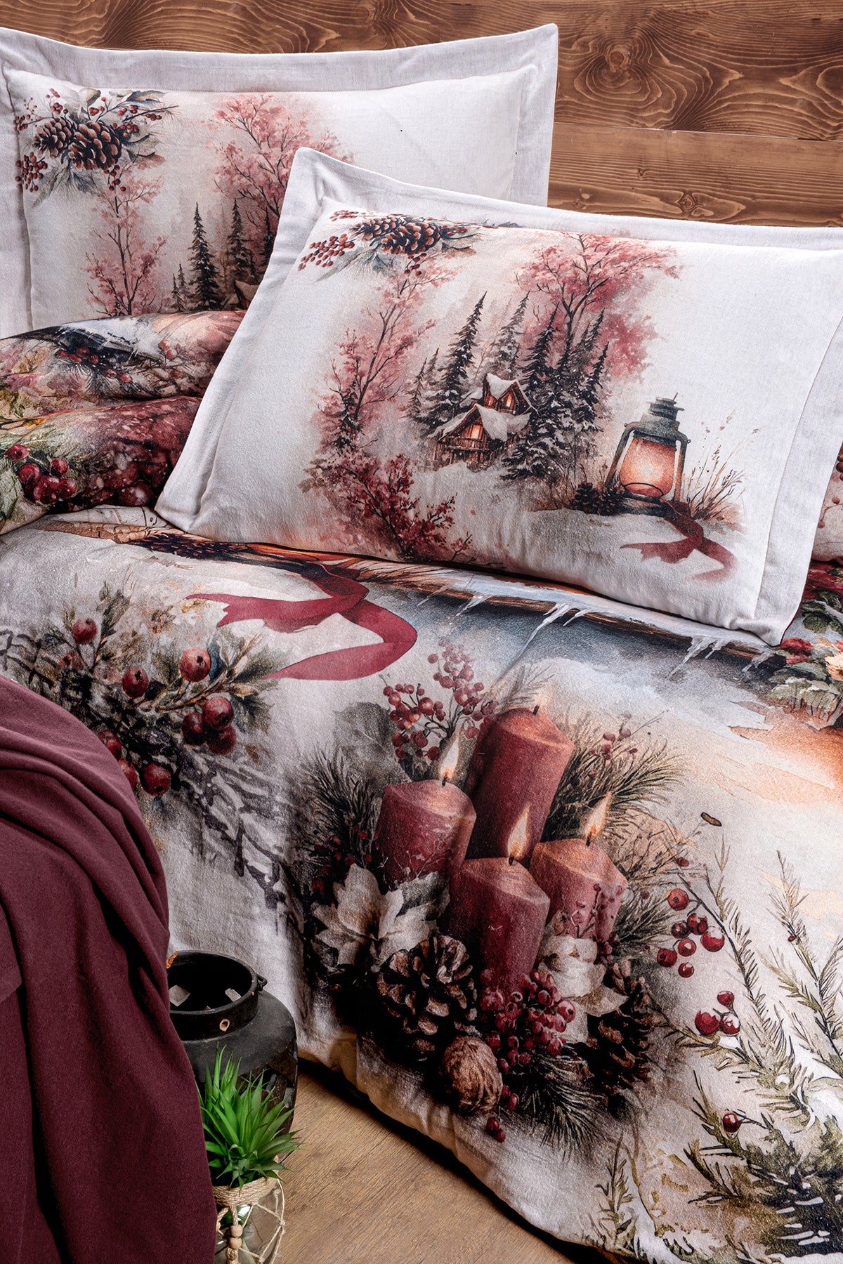 Dalila %100 Pamuk Superior Flanel Nevresim Takımı Bordo-2