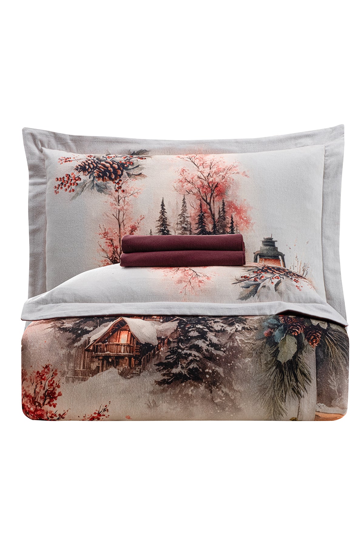 Dalila %100 Pamuk Superior Flanel Nevresim Takımı Bordo-3