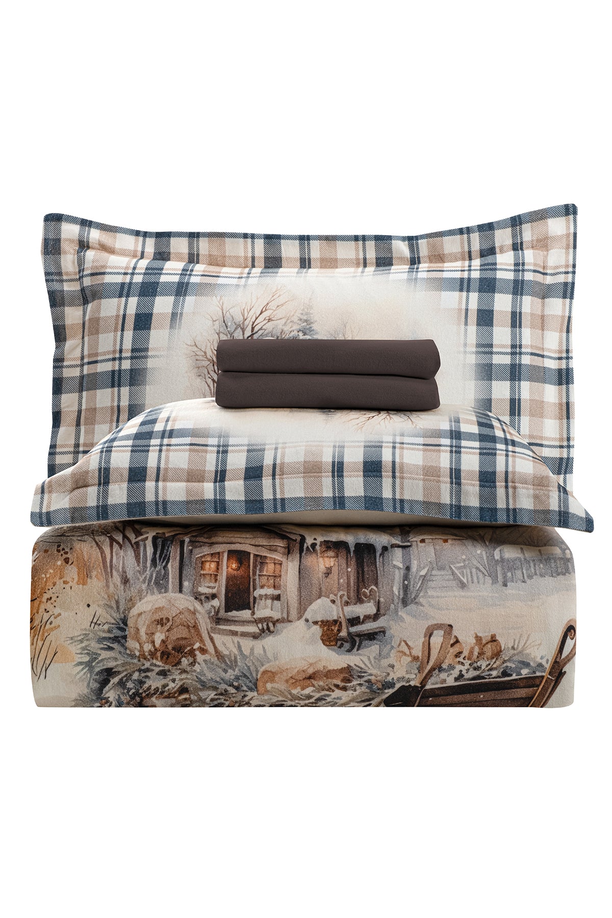 Mikela %100 Pamuk Superior Flanel Nevresim Takımı Bej-3