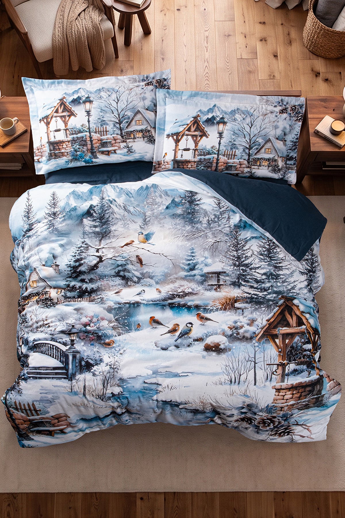 Simetra %100 Pamuk Superior Flanel Nevresim Takımı Mavi-1