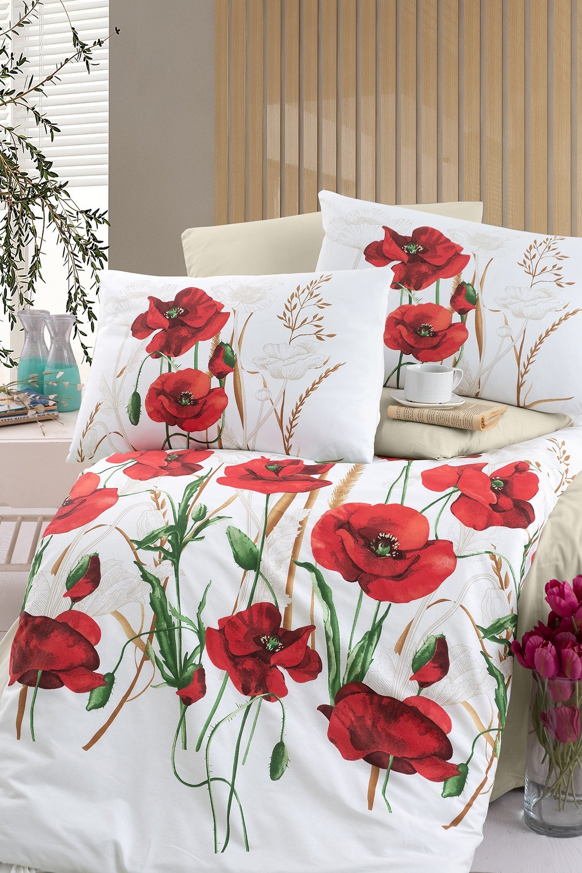 Lita %100 Pamuk 150 TC (60 Tel) Ranforce Nevresim Takımı Krem-2