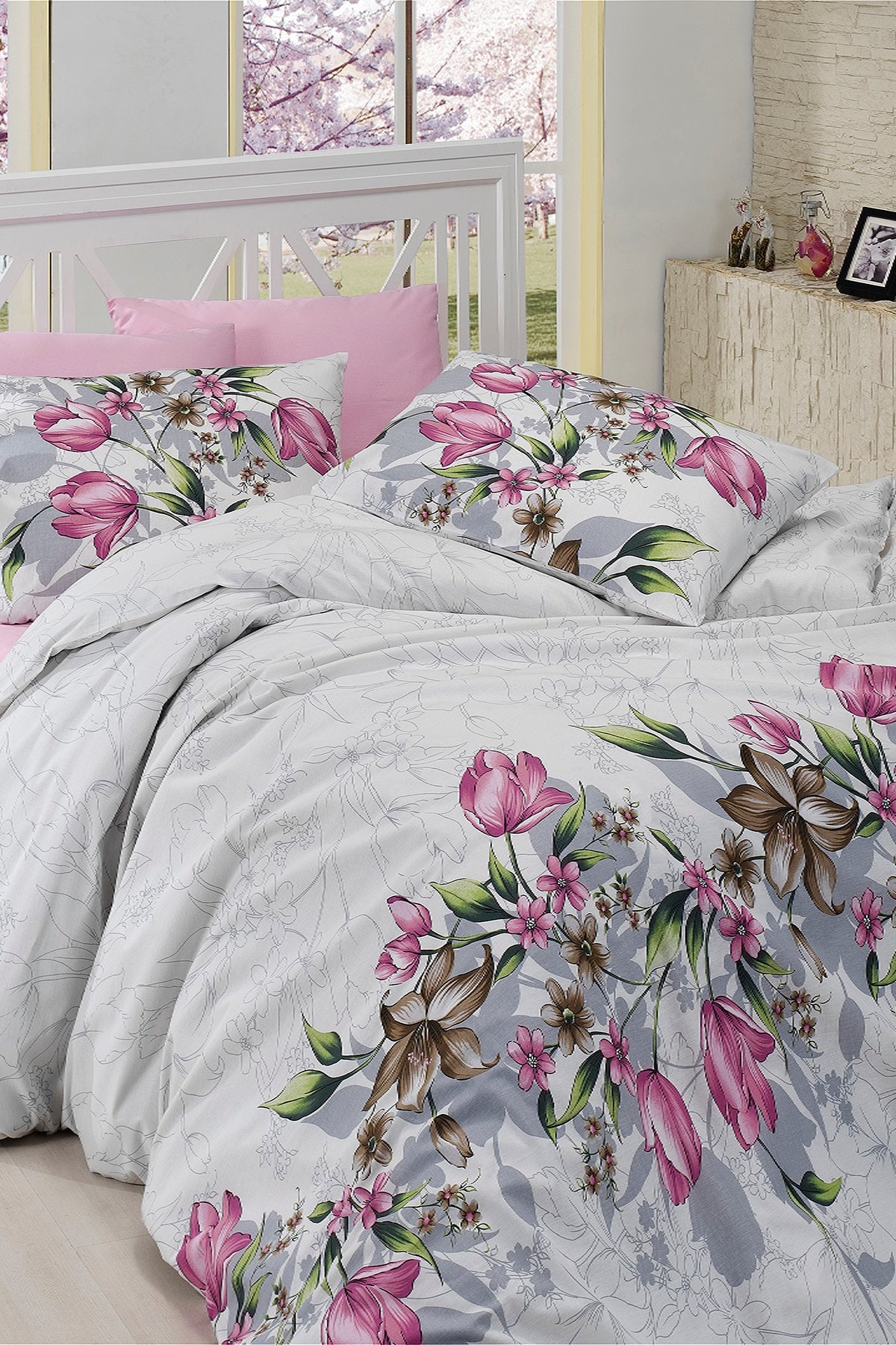 Riella %100 Pamuk 150 TC (60 Tel) Ranforce Nevresim Takımı Pembe
