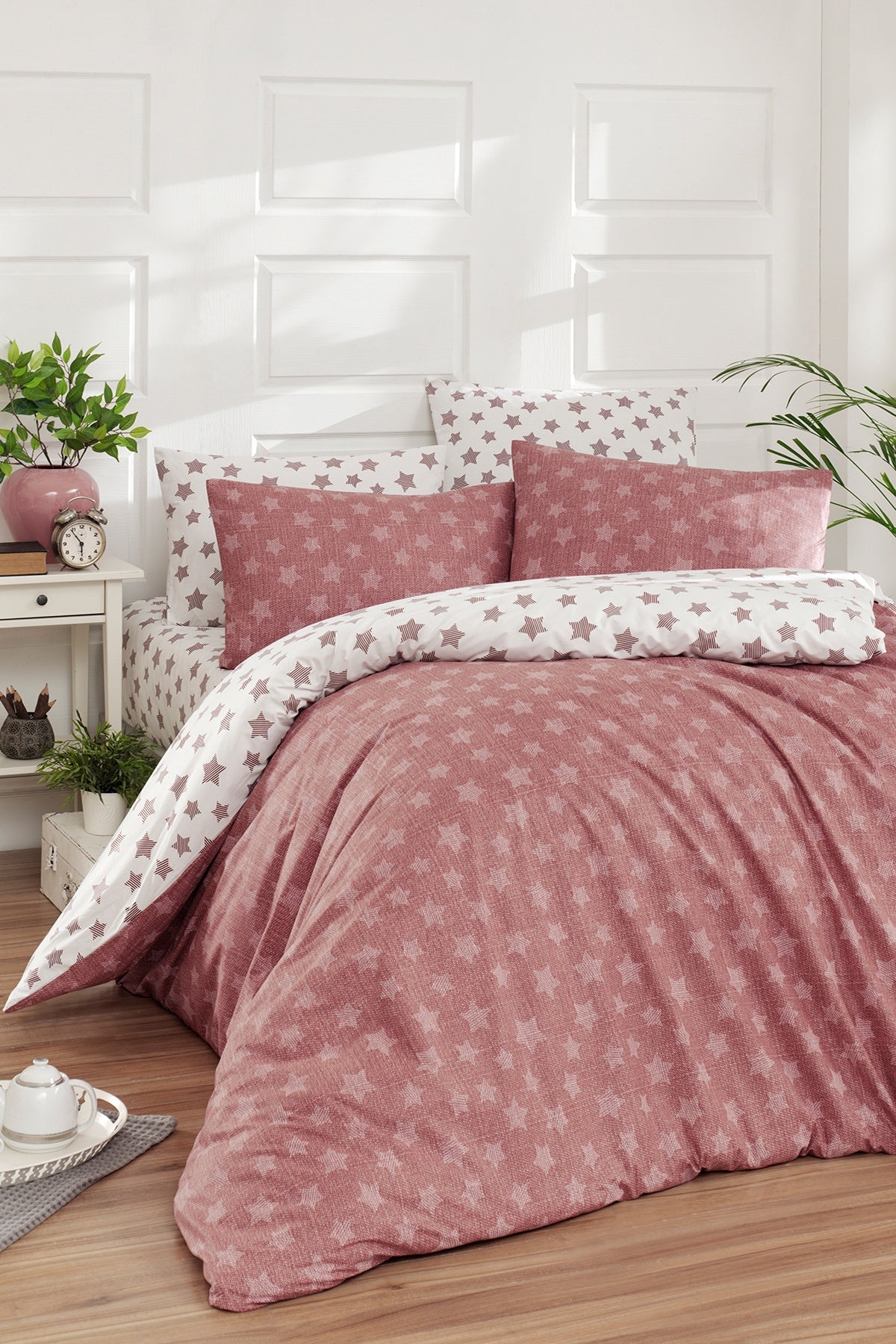 Light %100 Pamuk 150 TC (60 Tel) Ranforce Nevresim Takımı Rose