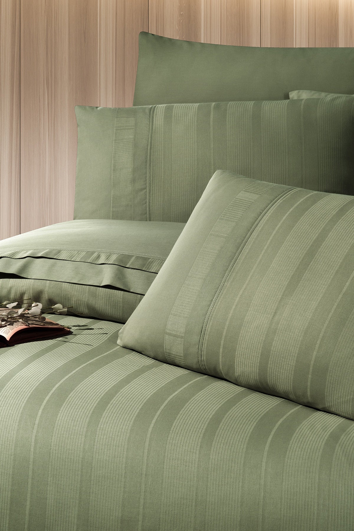 Glosland %100 Pamuk 150 TC (60 Tel) Deluxe Ranforce Nevresim Takımı Yeşil-2