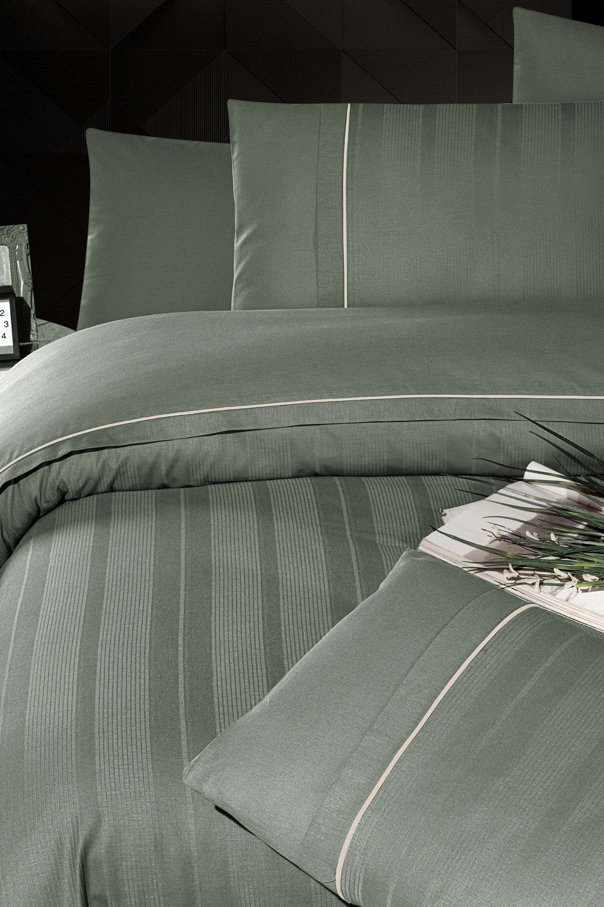 Fredan %100 Pamuk 150 TC (60 Tel) Deluxe Ranforce Nevresim Takımı Yeşil-2