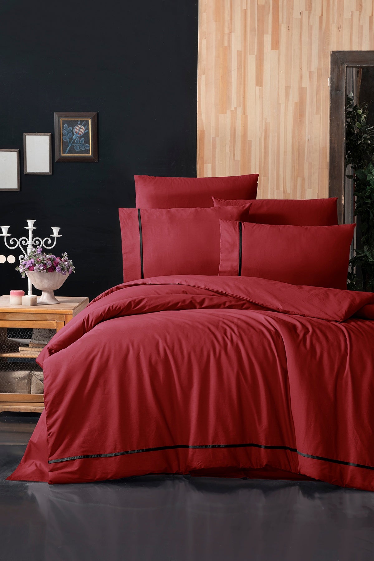 Alisa %100 Pamuk 150 TC (60 Tel) Deluxe Ranforce Nevresim Takımı Kırmızı