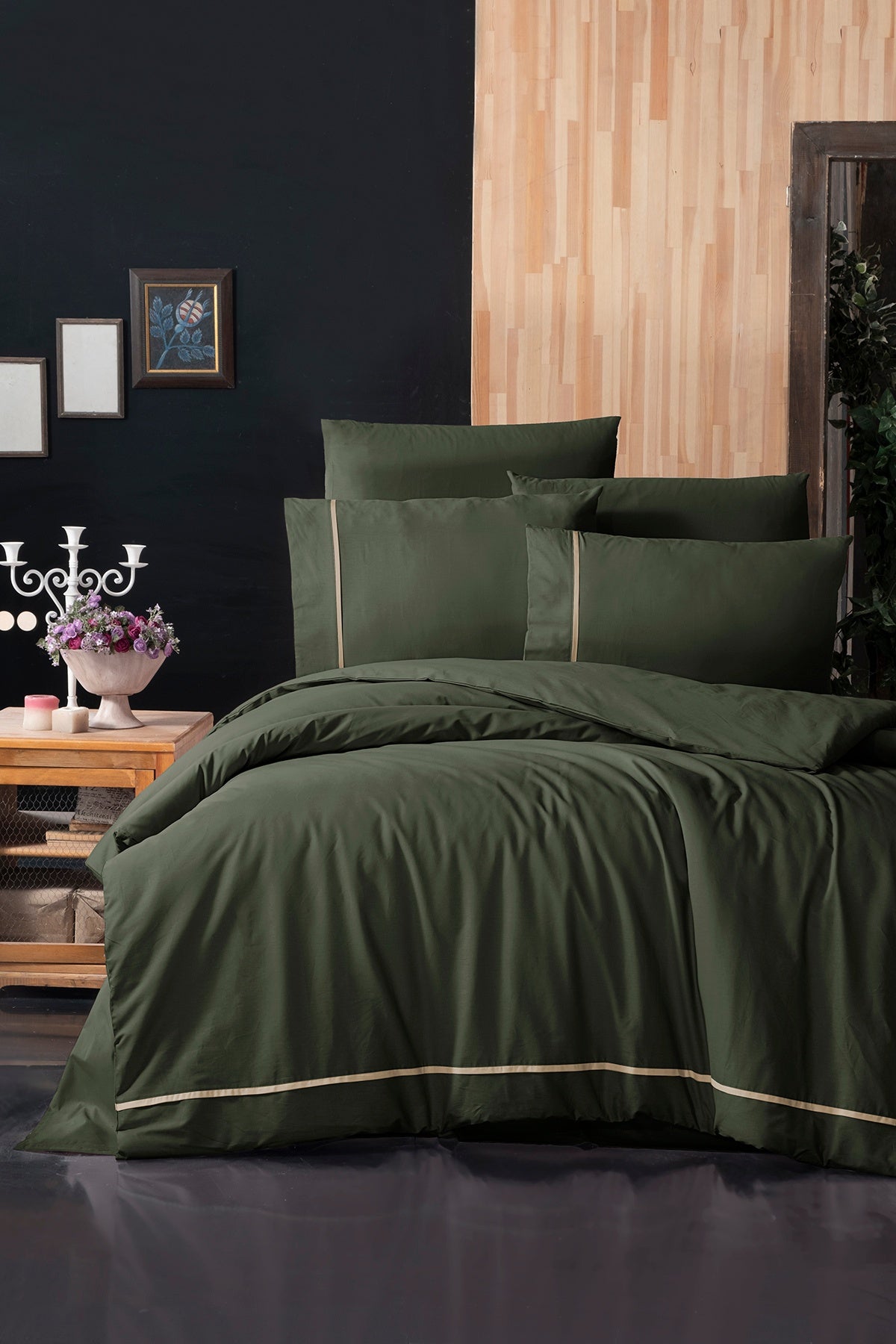 Alisa %100 Pamuk 150 TC (60 Tel) Deluxe Ranforce Nevresim Takımı Haki