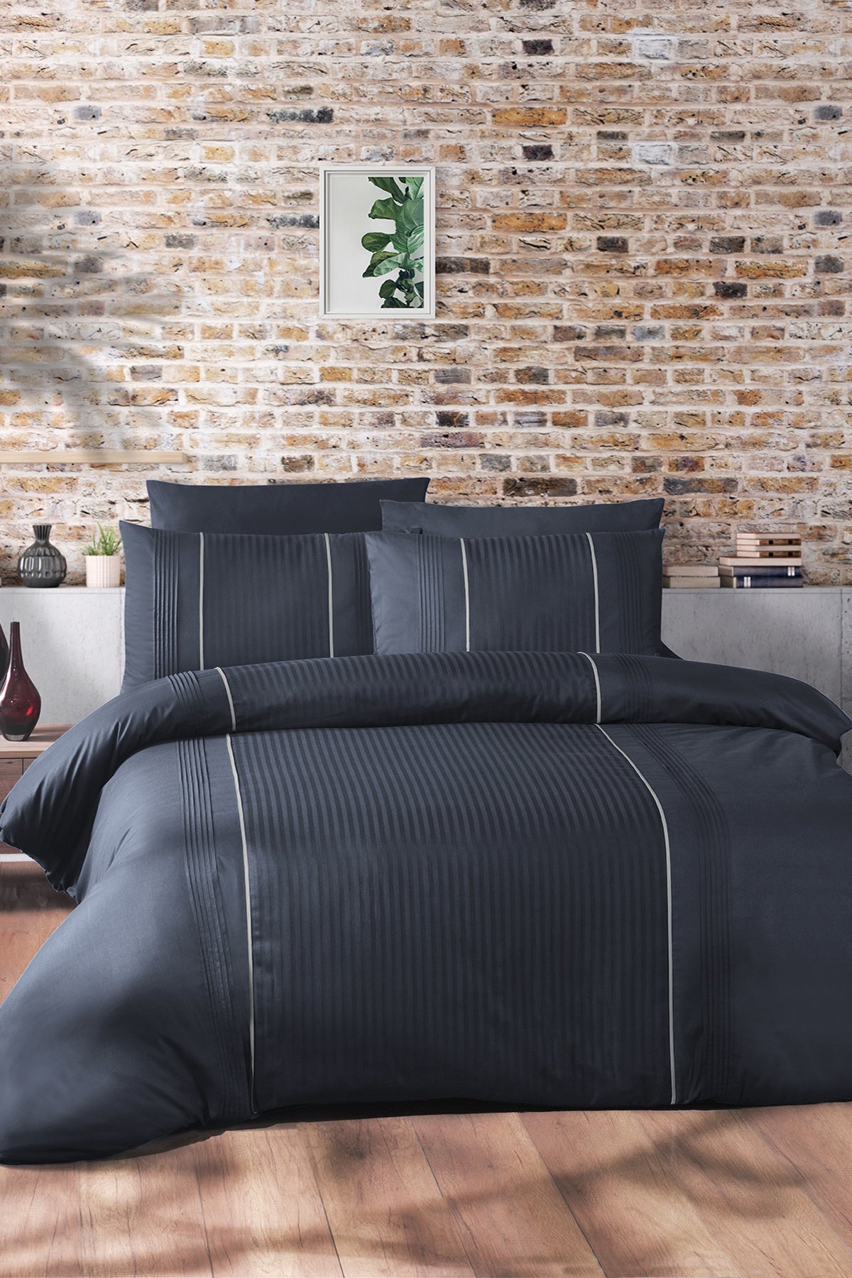 Elegant %100 Pamuk 150 TC (60 Tel) Deluxe Ranforce Nevresim Takımı Lacivert