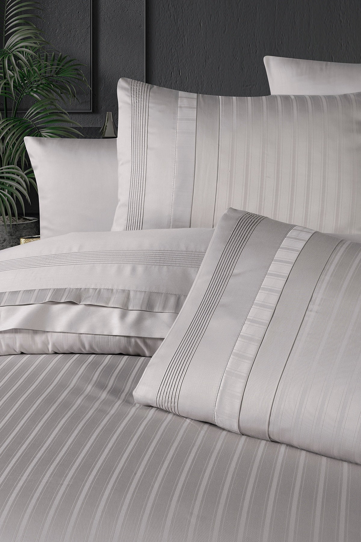 New Trend %100 Pamuk 200 TC (80 Tel) Deluxe Saten Nevresim Takımı Açık Gri-2