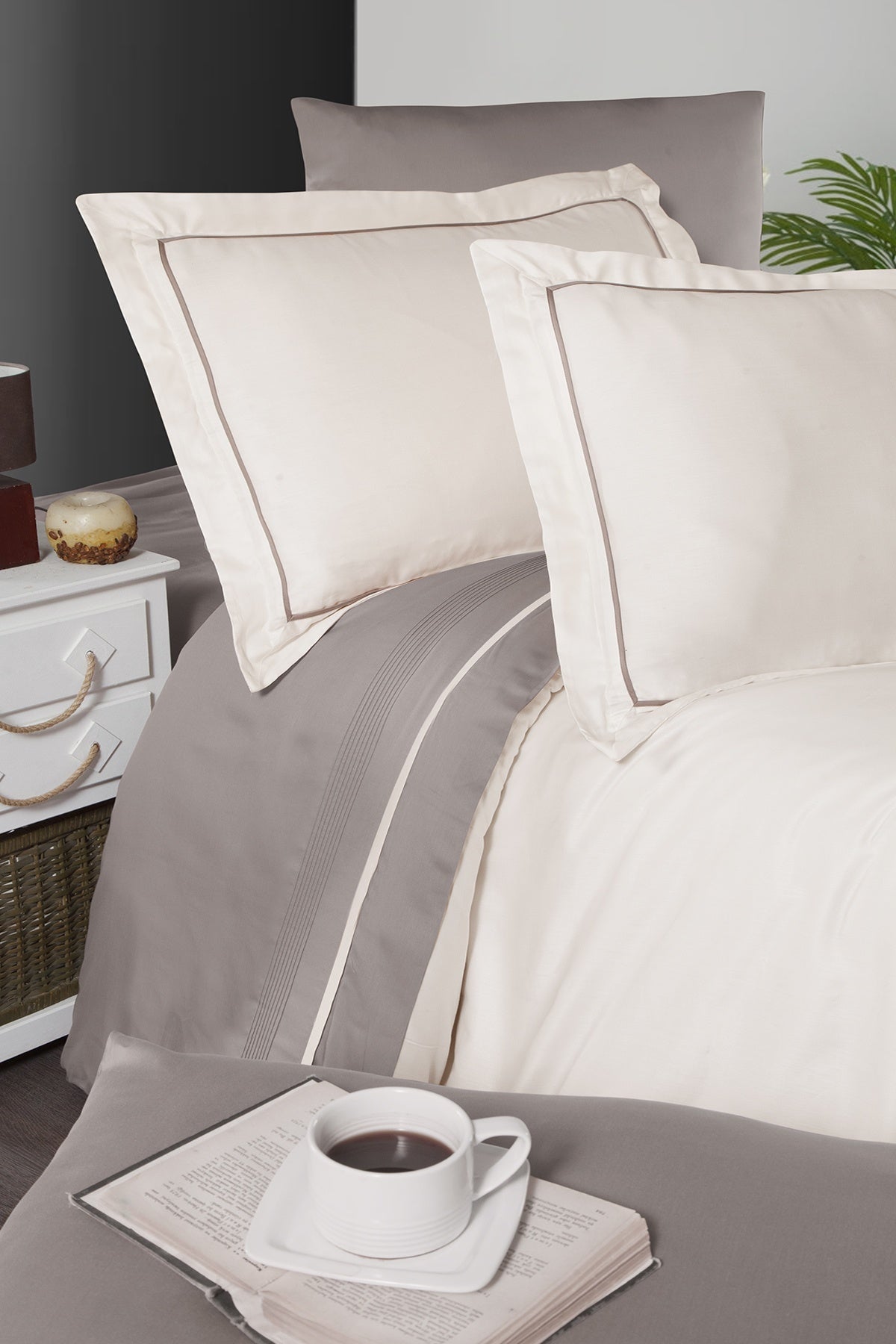 Serenity %100 Pamuk 200 TC (80 Tel) Deluxe Saten Nevresim Takımı Ekru-2