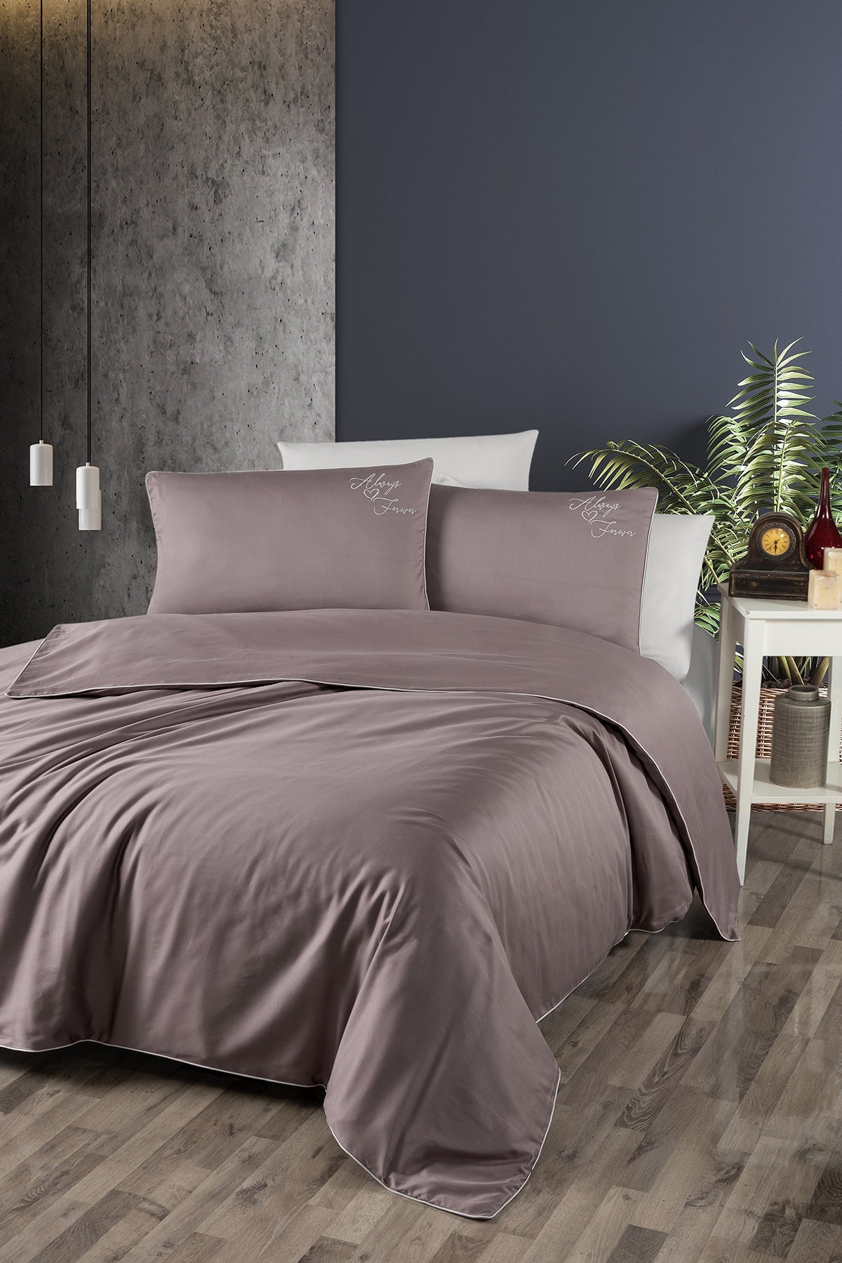 Timeless %100 Pamuk 200 TC (80 Tel) Deluxe Saten Nevresim Takımı Leylak