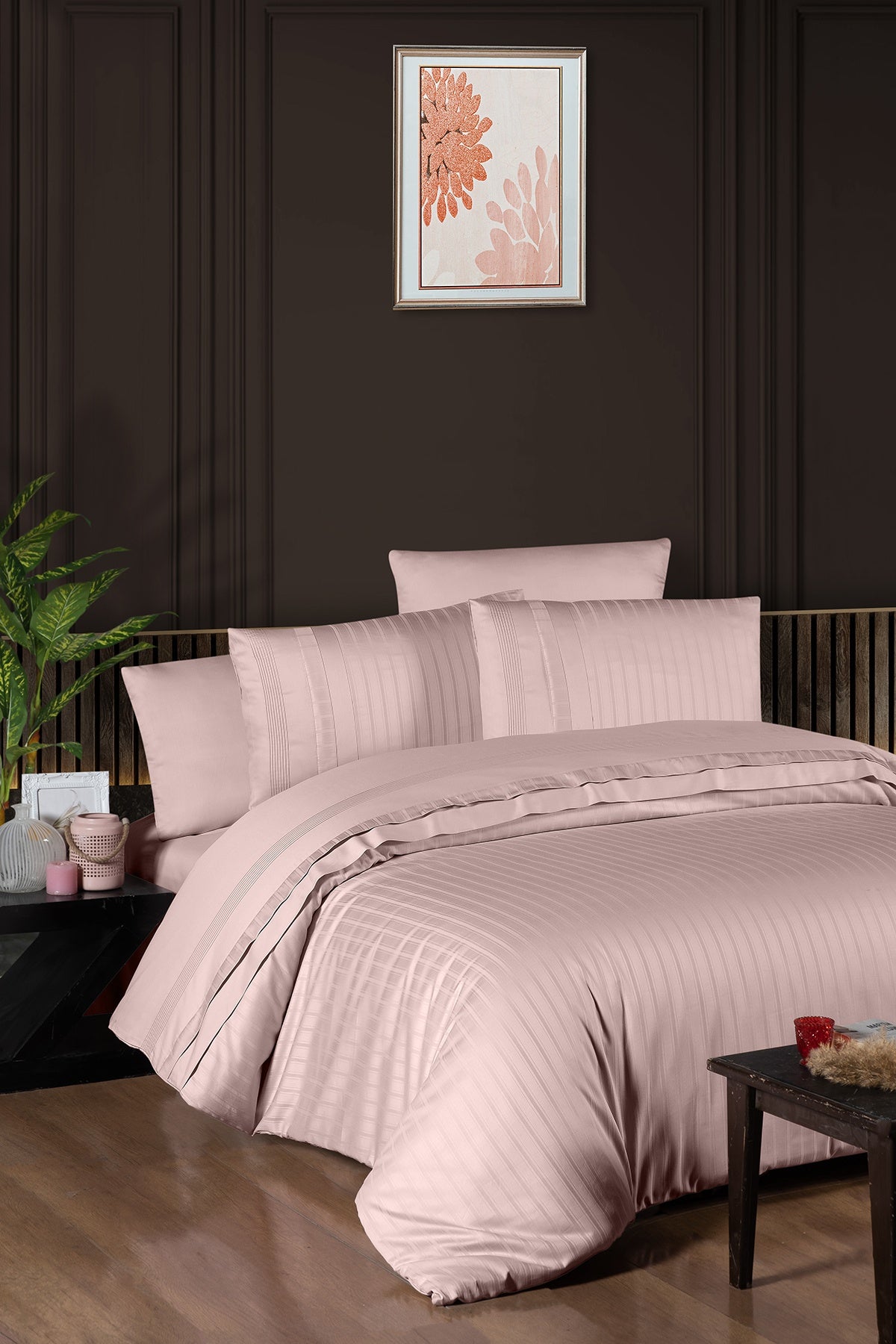 New Trend %100 Pamuk 200 TC (80 Tel) Deluxe Saten Nevresim Takımı Pudra