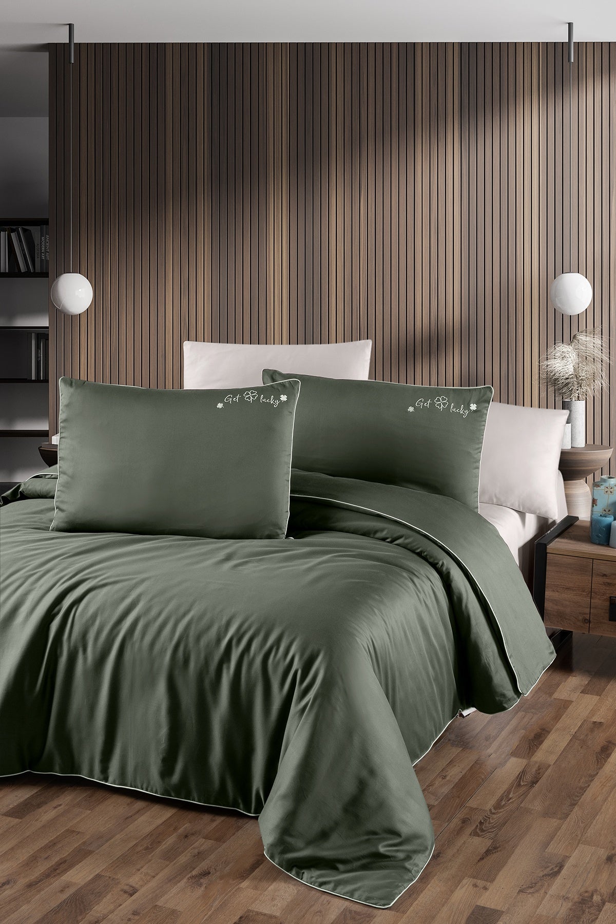 Timeless %100 Pamuk 200 TC (80 Tel) Deluxe Saten Nevresim Takımı Haki