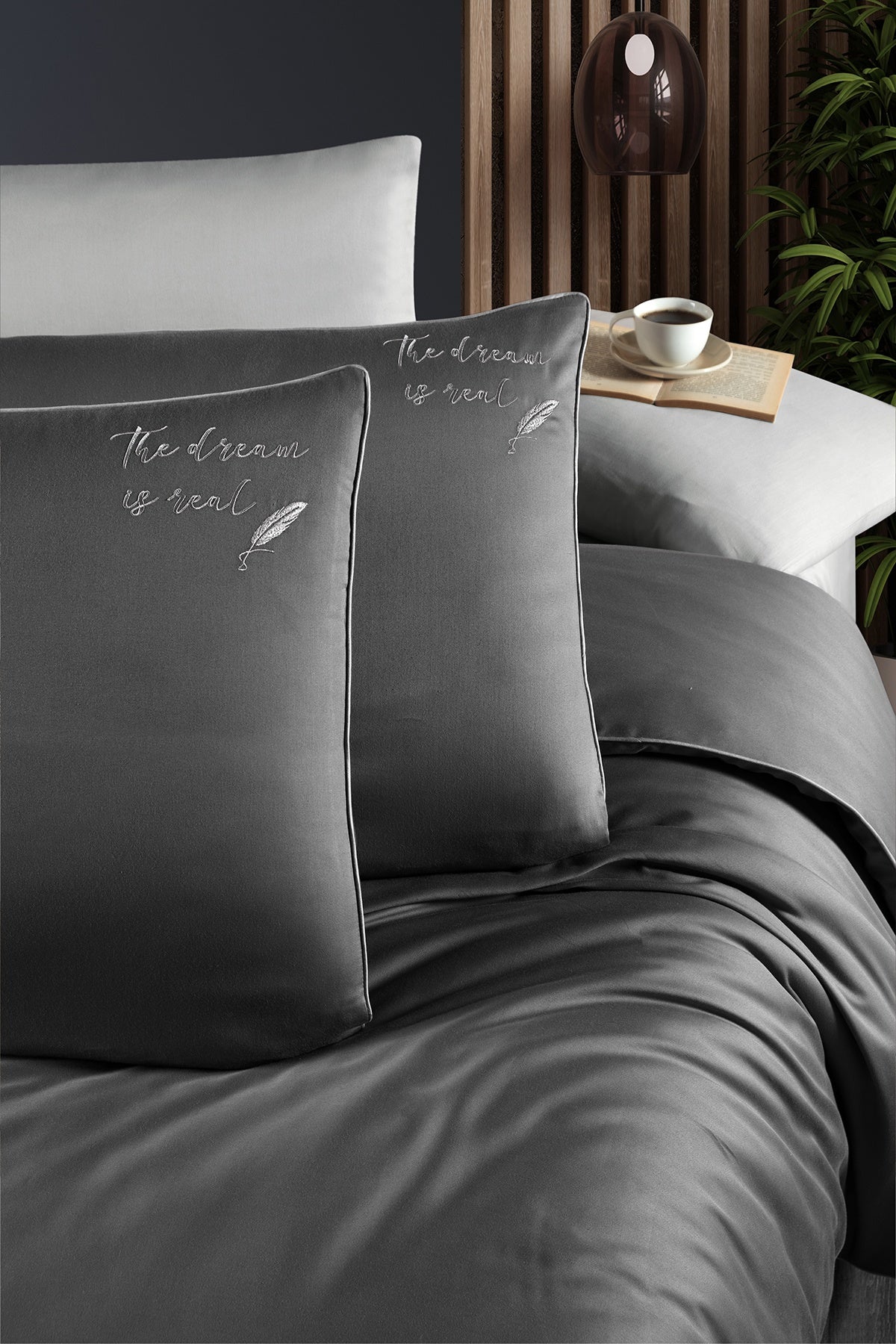 Timeless %100 Pamuk 200 TC (80 Tel) Deluxe Saten Nevresim Takımı Füme-2