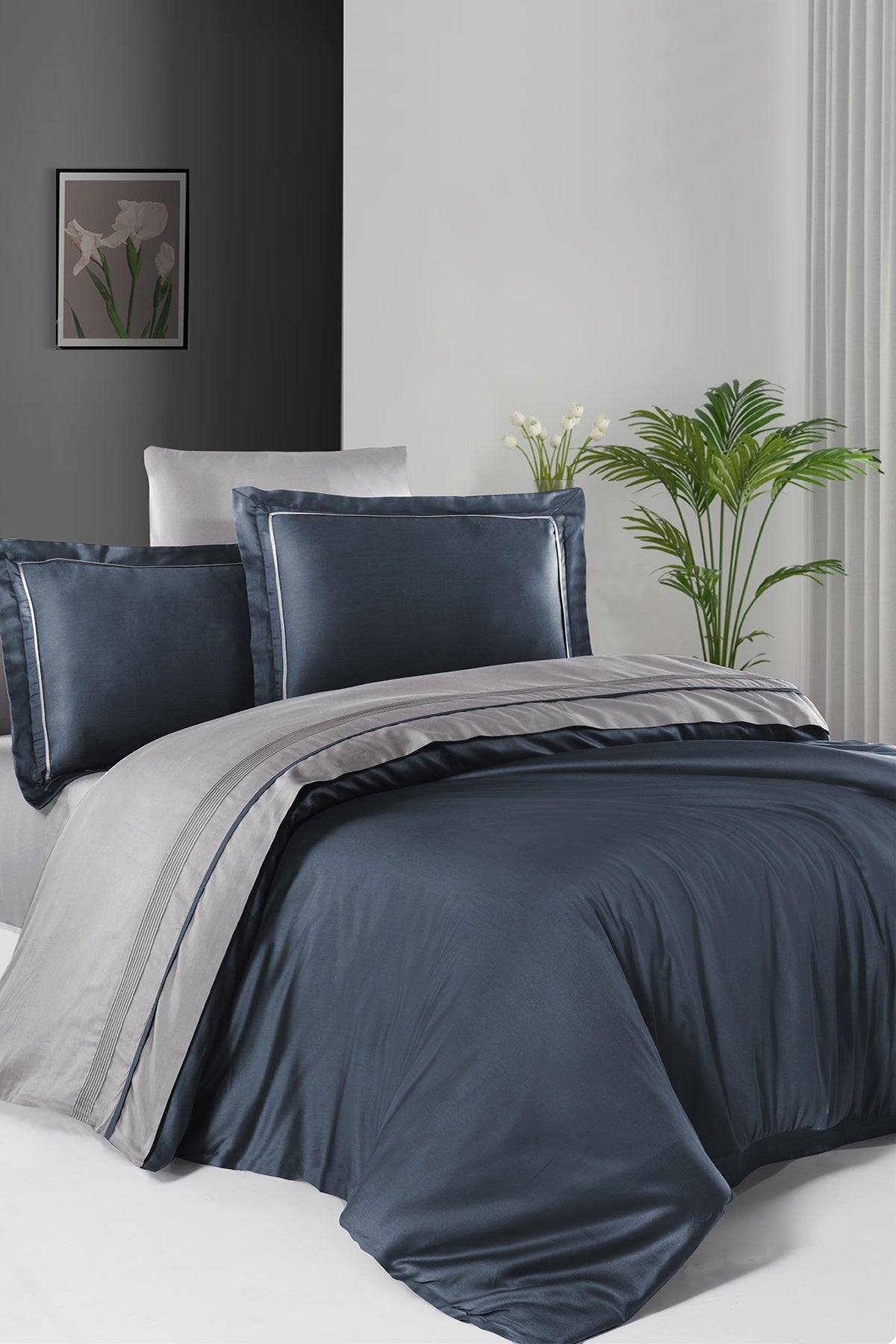 Serenity %100 Pamuk 200 TC (80 Tel) Deluxe Saten Nevresim Takımı Lacivert