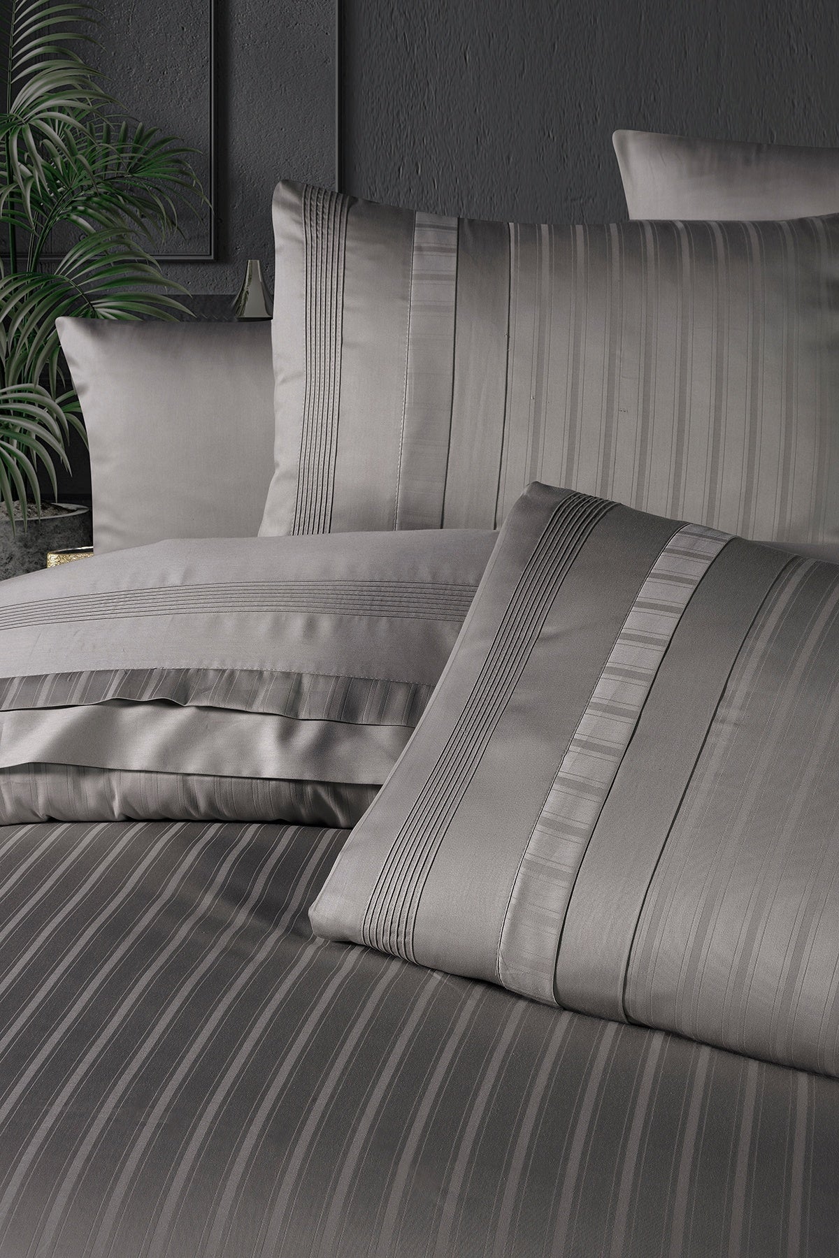 New Trend %100 Pamuk 200 TC (80 Tel) Deluxe Saten Nevresim Takımı Gri-2