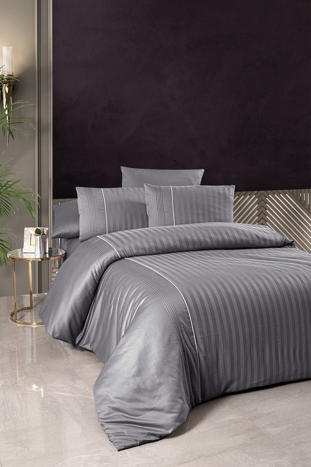 Modalife %100 Pamuk 200 TC (80 Tel) Deluxe Saten Nevresim Takımı Gri