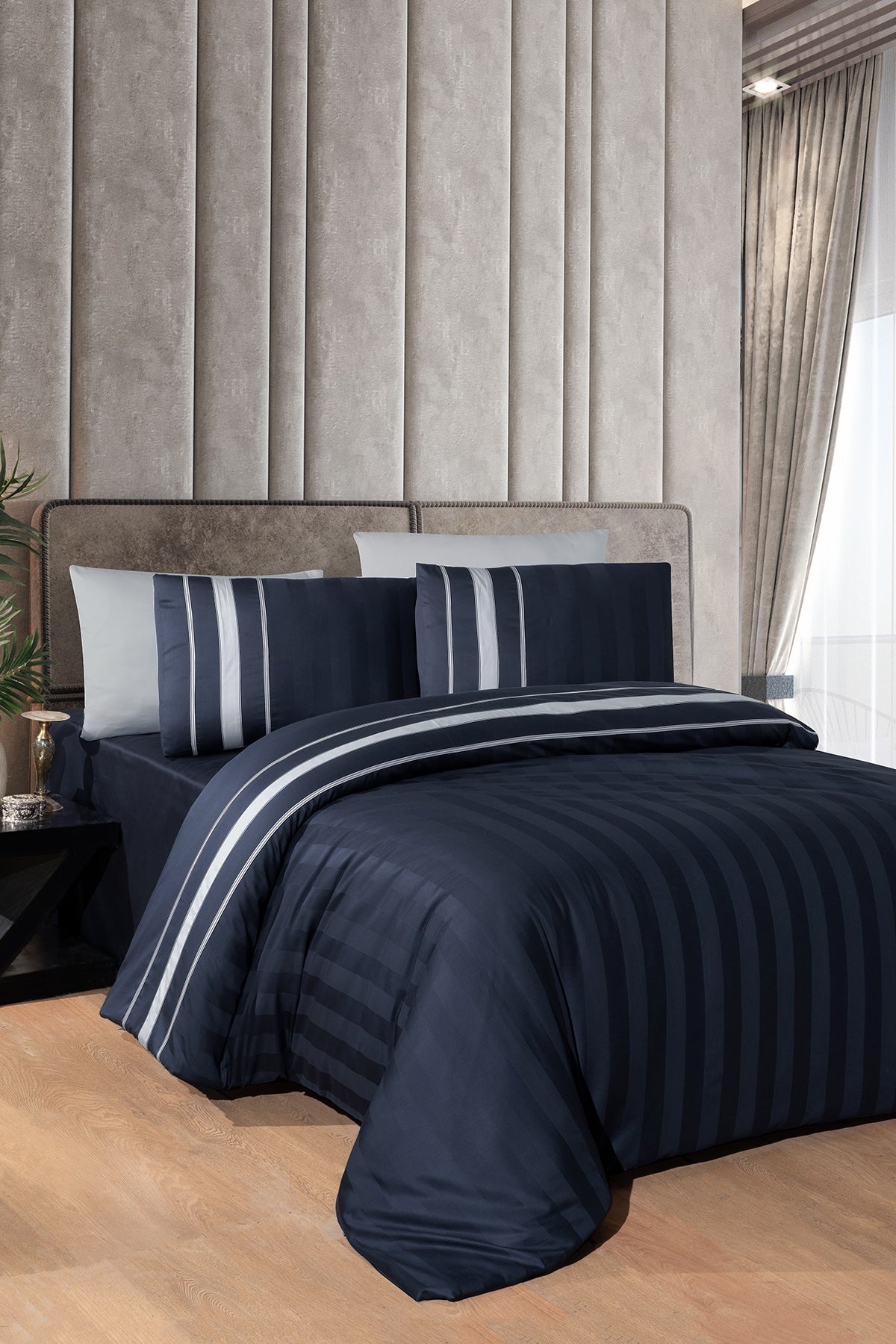 Artwel %100 Pamuk 200 TC (80 Tel) Deluxe Saten Nevresim Takımı Lacivert