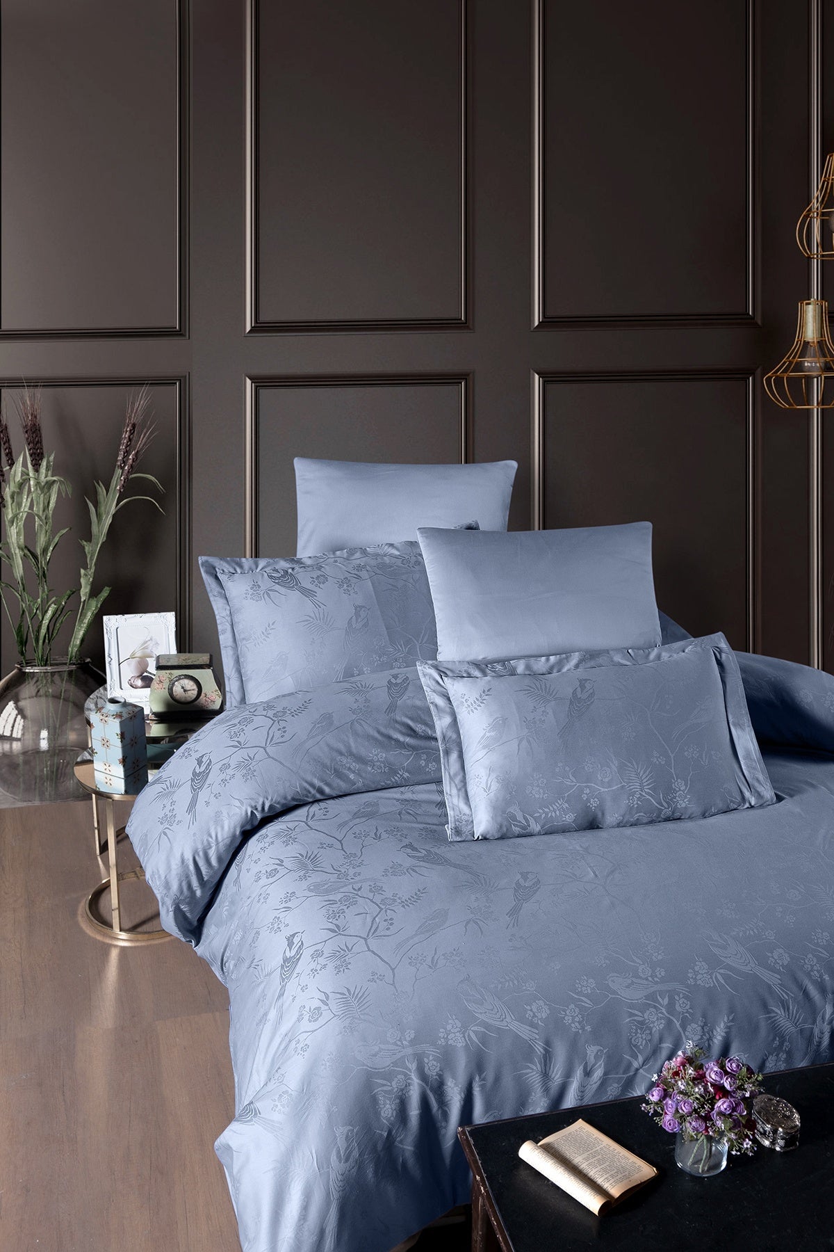 Stesha %100 Pamuk Saten 200 TC (80 Tel) Jakarlı Nevresim Takımı Mavi