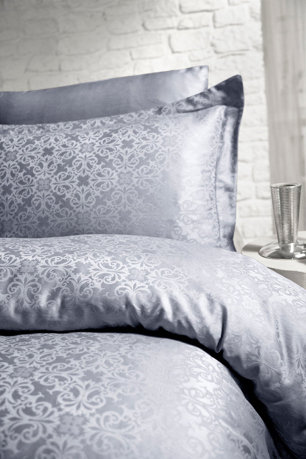 Lamone %100 Pamuk Saten 200 TC (80 Tel) Jakarlı Nevresim Takımı Gri-2
