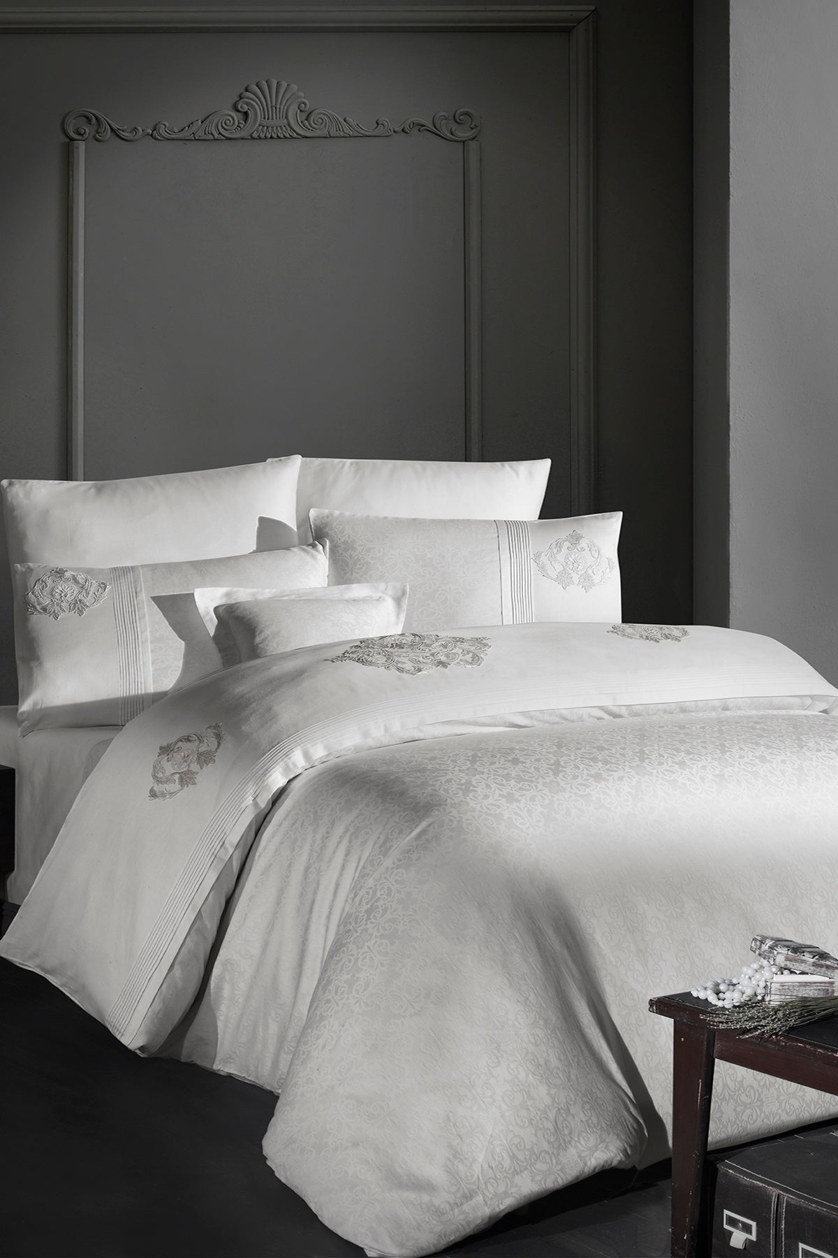 Mirabel %100 Pamuk 200 TC (80 Tel) Dantelli Nevresim Takımı Krem