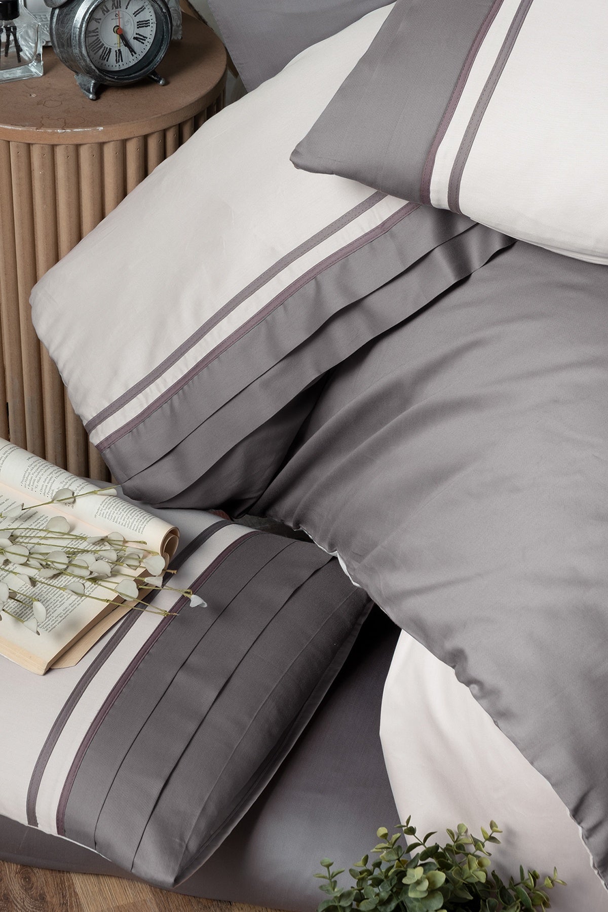Groovy %100 Pamuk 200 TC Deluxe Saten (80 Tel) Nevresim Takımı Gri-2