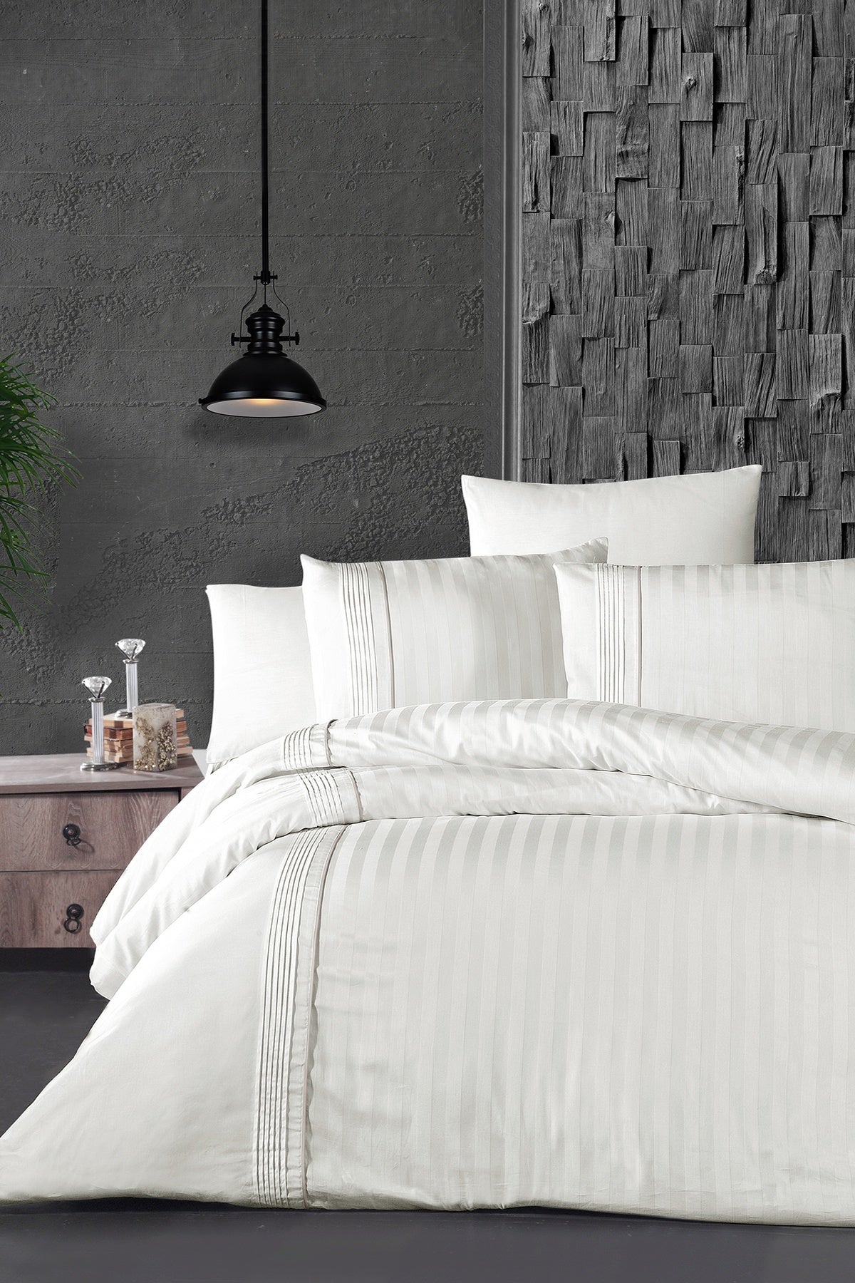 Modalife %100 Pamuk 200 TC (80 Tel) Deluxe Saten Nevresim Takımı Beyaz