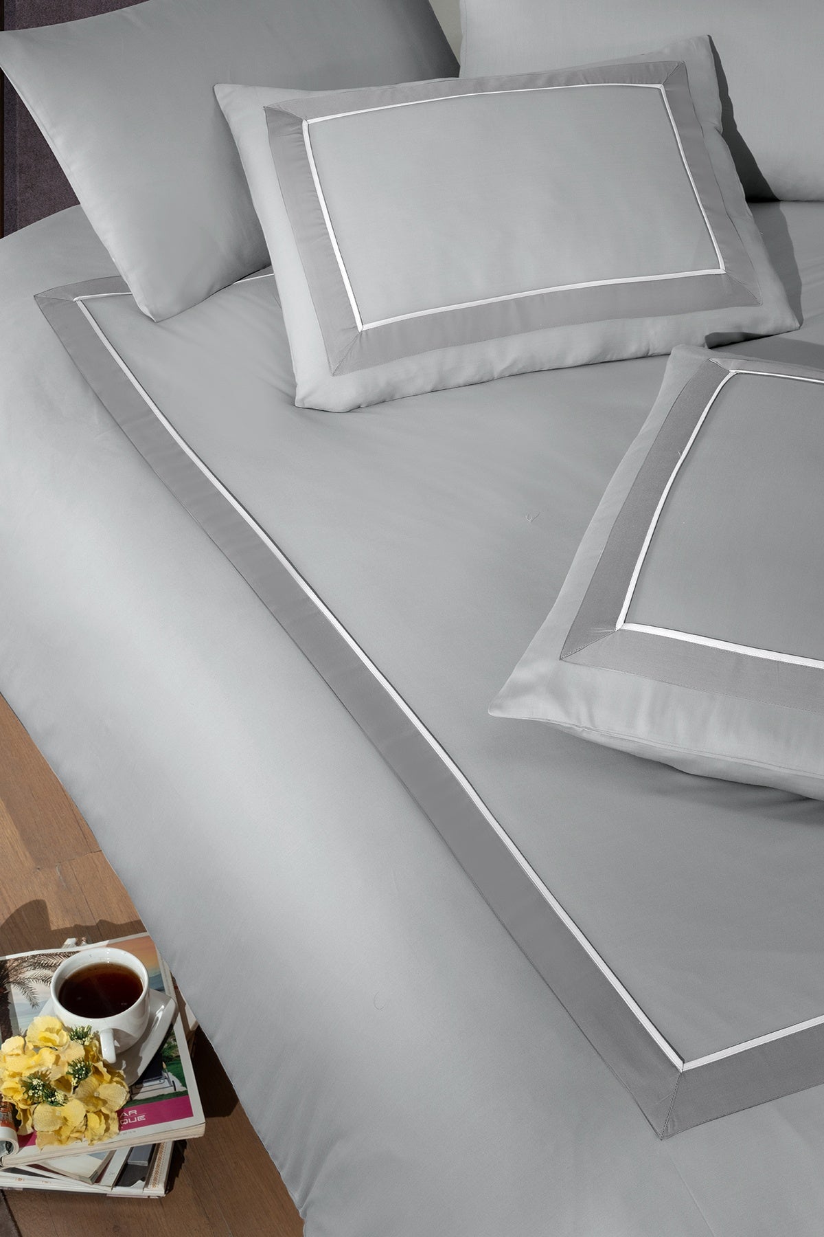Belezza %100 Pamuk Deluxe Saten 200 TC (80 Tel) Nevresim Takımı Gri-2