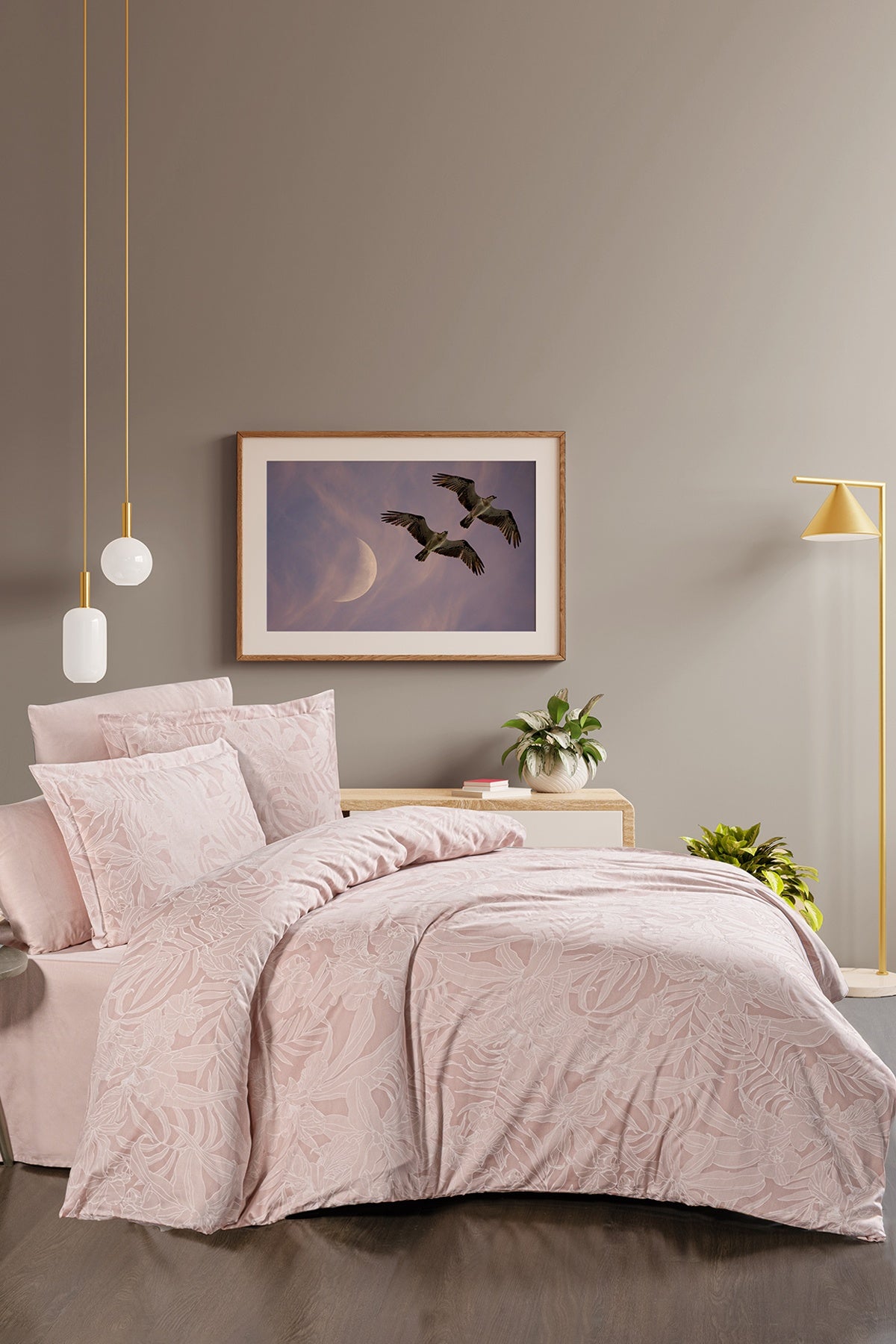 Lucas %100 Pamuk Saten 200 TC (80 Tel) Nevresim Takımı Pudra