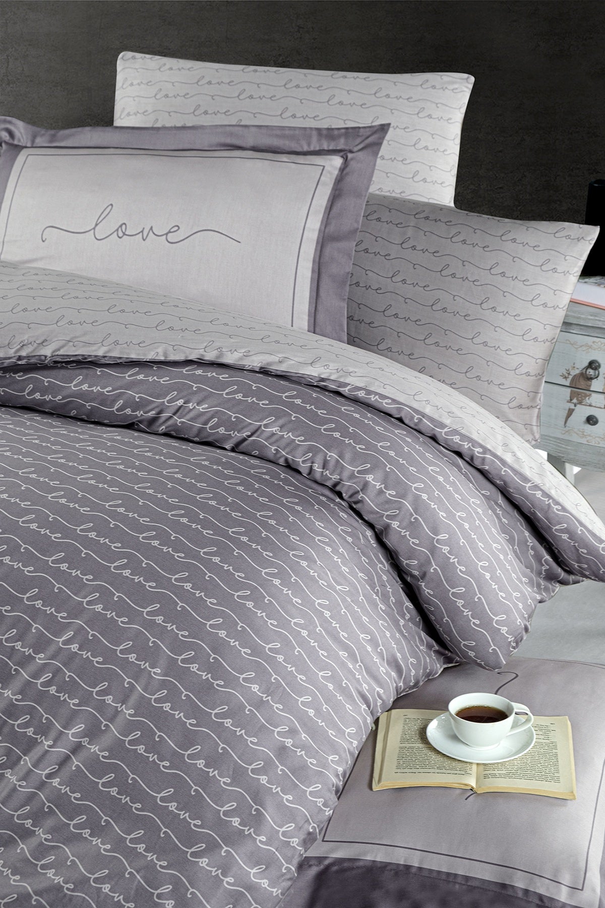 Love %100 Pamuk Saten 200 TC (80 Tel) Nevresim Takımı Leylak-2