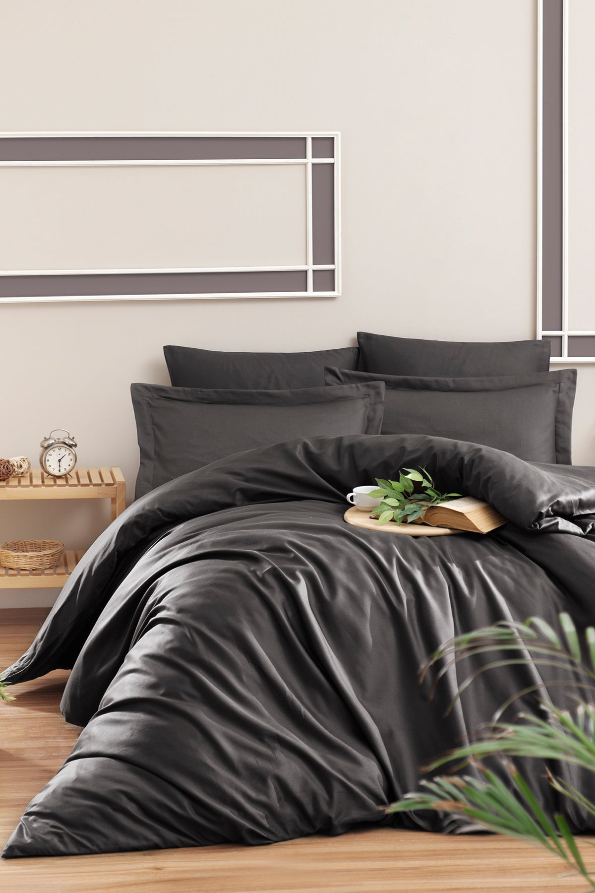 Snazzy %100 Pamuk Saten 200 TC (80 Tel) Nevresim Takımı Füme