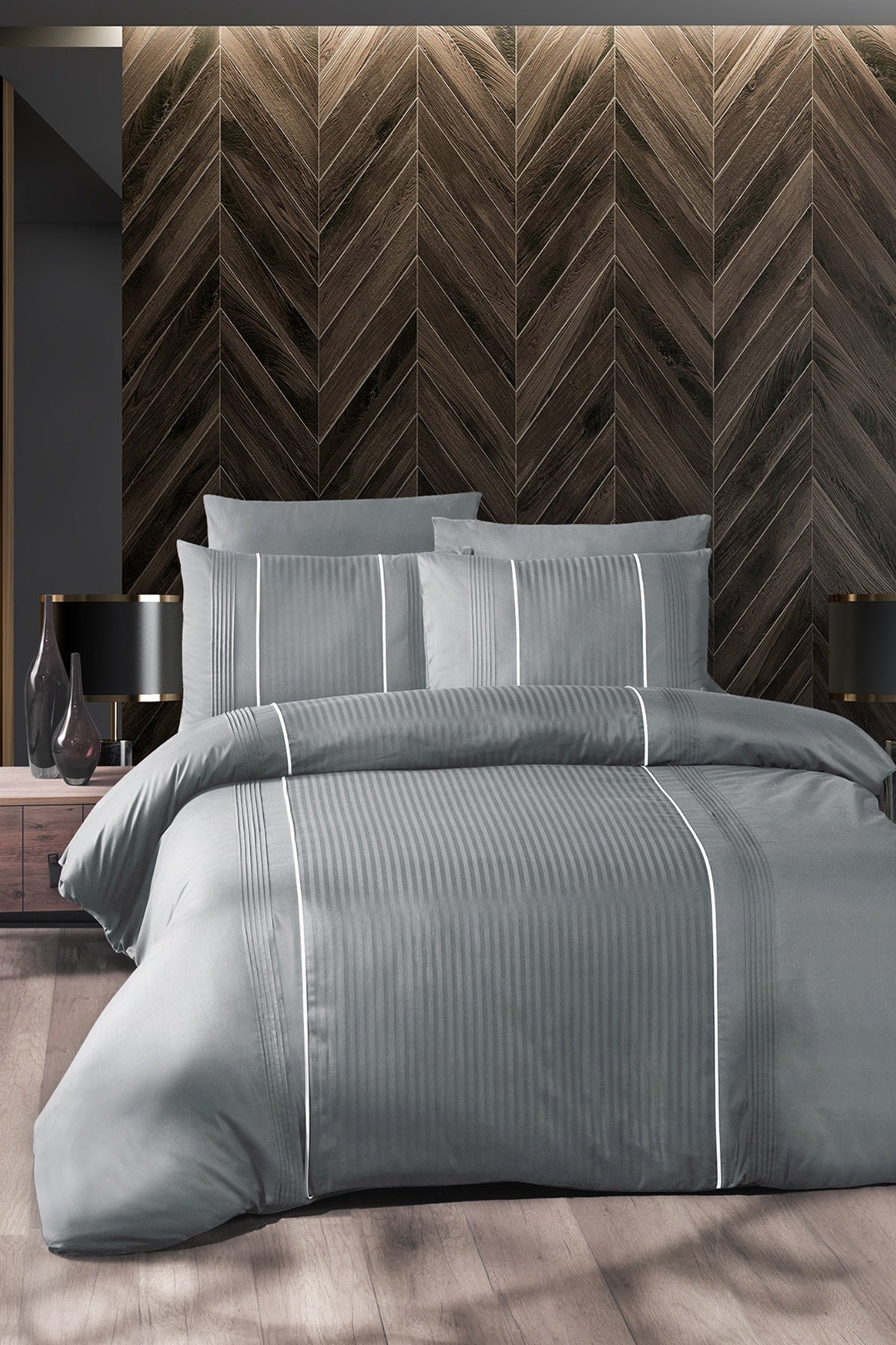 Elegant %100 Pamuk 150 TC (60 Tel) Deluxe Ranforce Nevresim Takımı Gri
