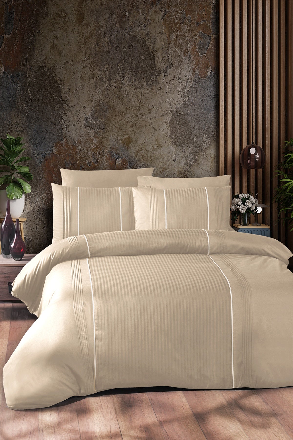 Elegant %100 Pamuk 150 TC (60 Tel) Deluxe Ranforce Nevresim Takımı Sütlü Kahve