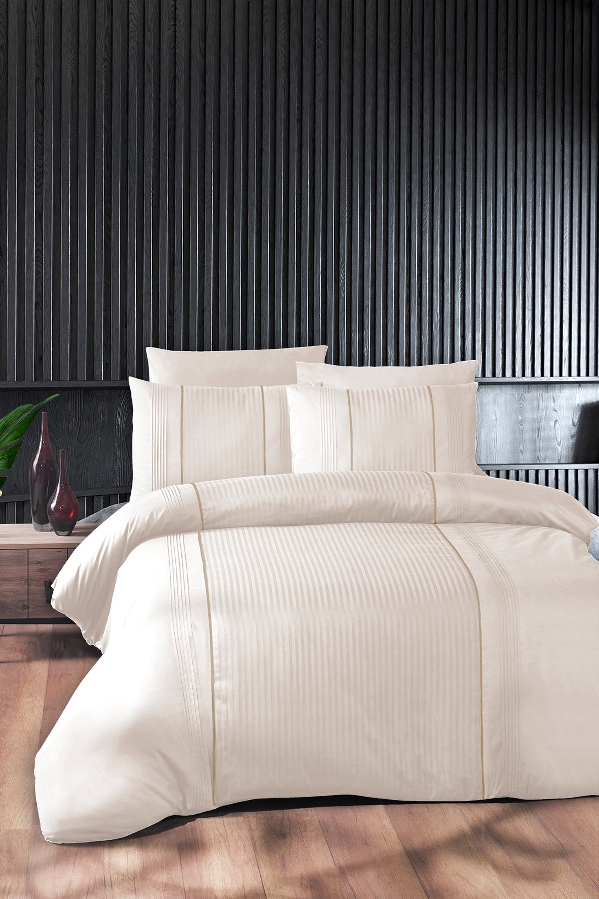 Elegant %100 Pamuk 150 TC (60 Tel) Deluxe Ranforce Nevresim Takımı Krem