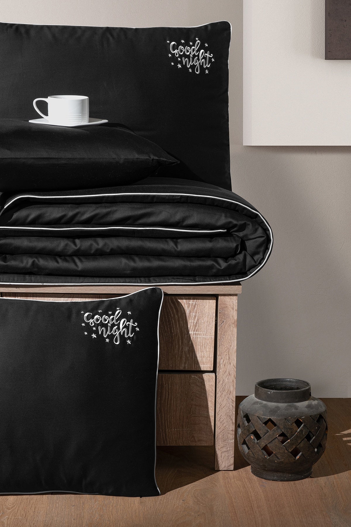 Timeless %100 Pamuk 200 TC (80 Tel) Deluxe Saten Nevresim Takımı Siyah-2