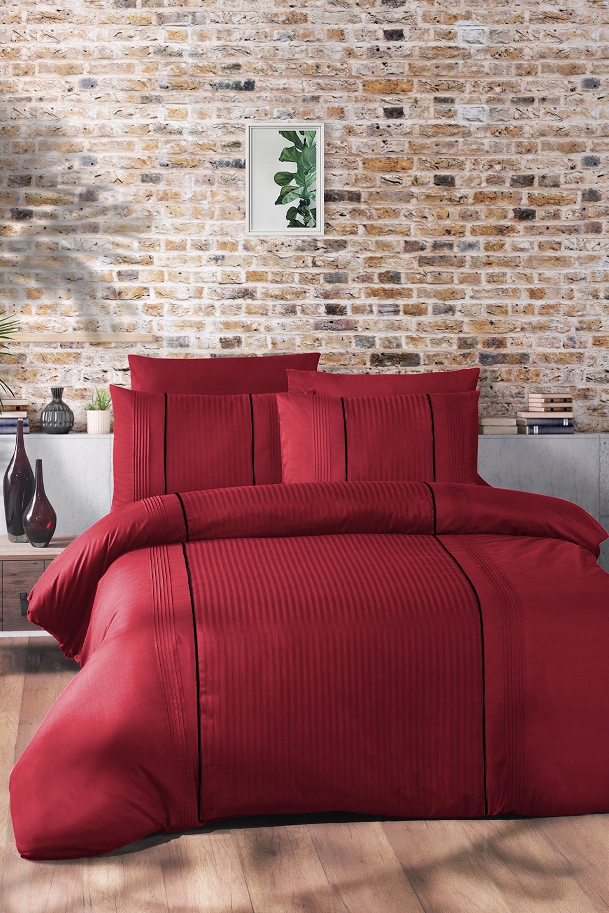 Elegant %100 Pamuk 150 TC (60 Tel) Deluxe Ranforce Nevresim Takımı Kırmızı