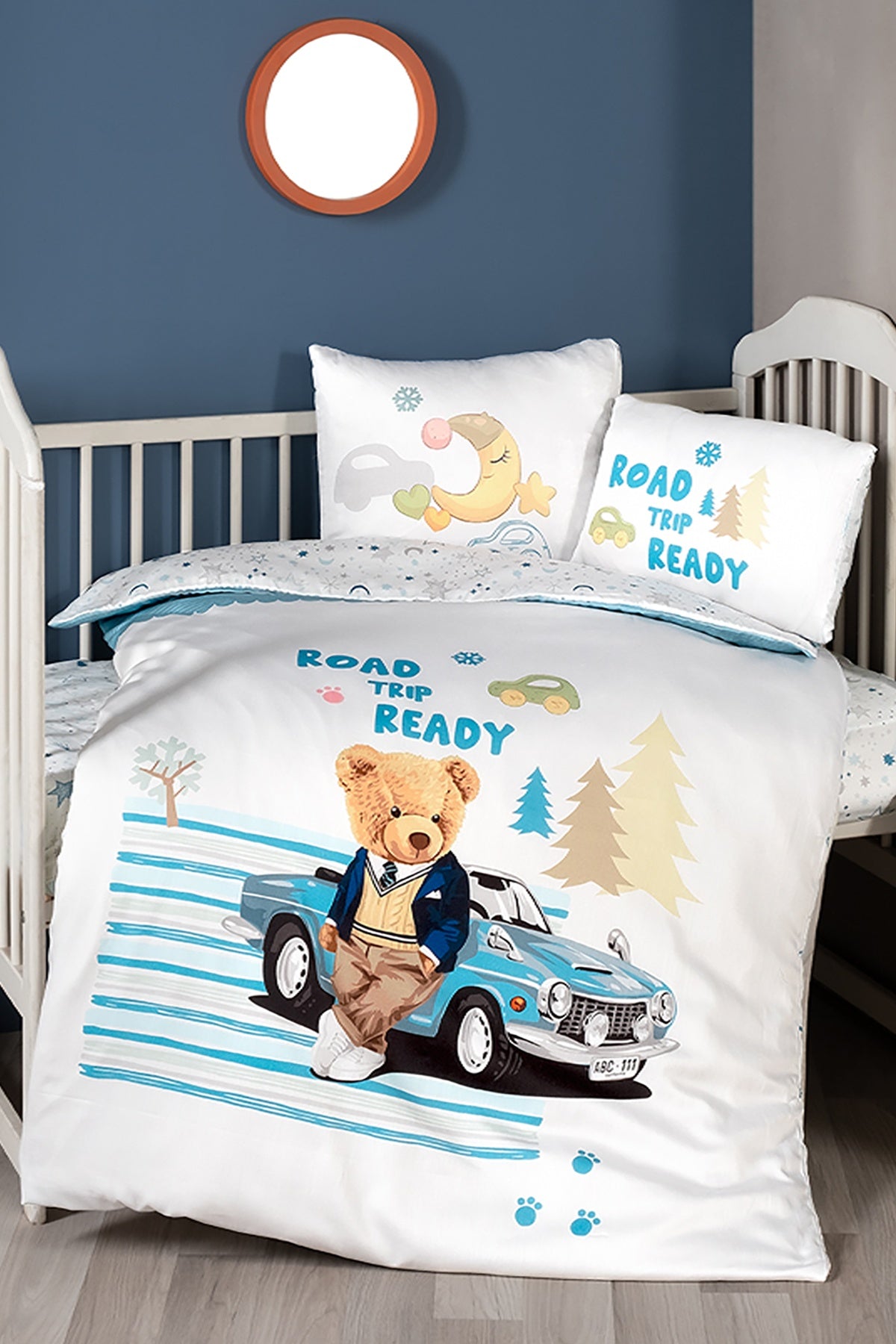 Monty %100 Pamuk Dijital Baskılı Bebek Nevresim Takımı Mavi