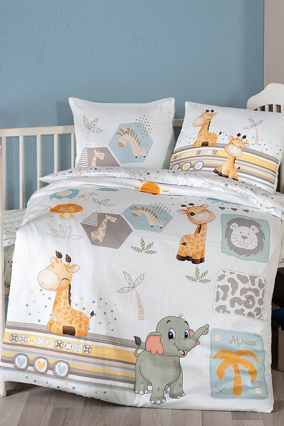 Safari Baby %100 Pamuk Dijital Baskılı Bebek Nevresim Takımı Gri