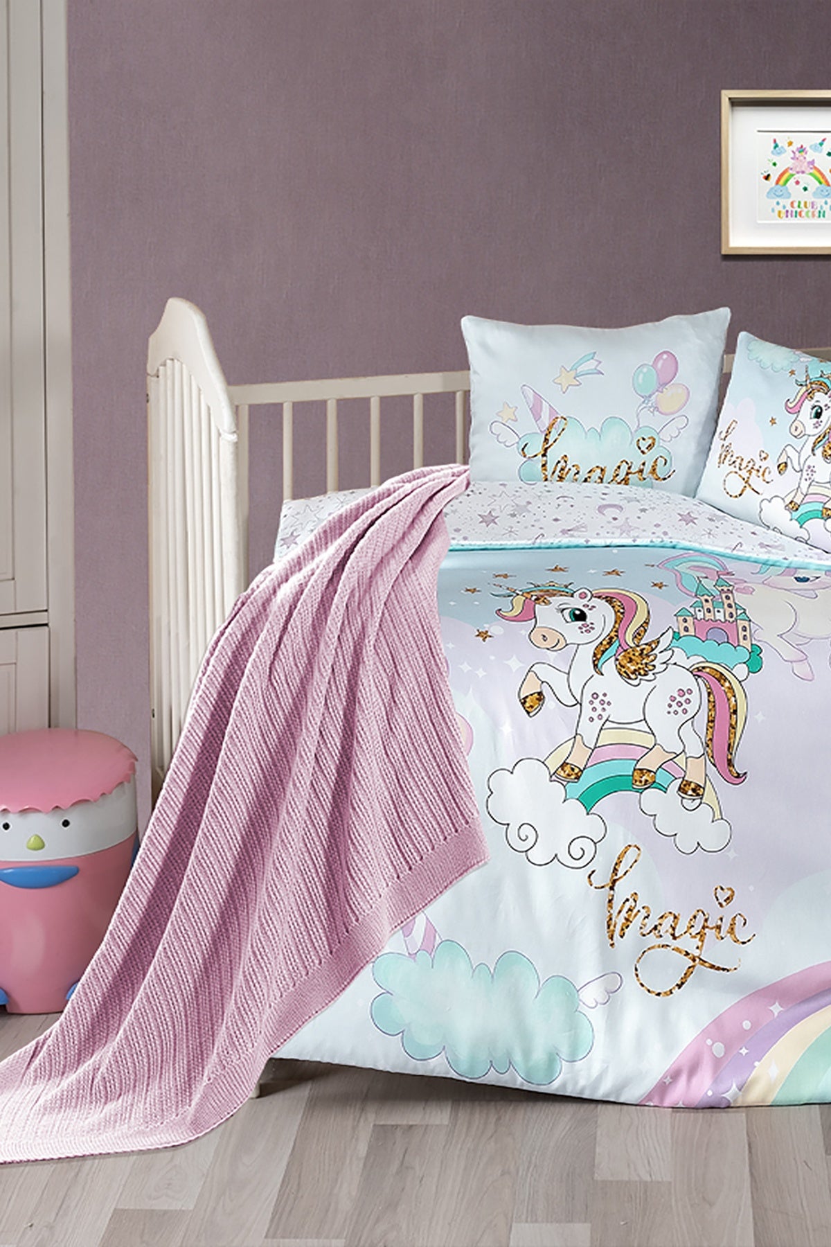 Magic %100 Pamuk Dijital Baskılı Bebek Nevresim Takımı - Battaniyeli Pembe