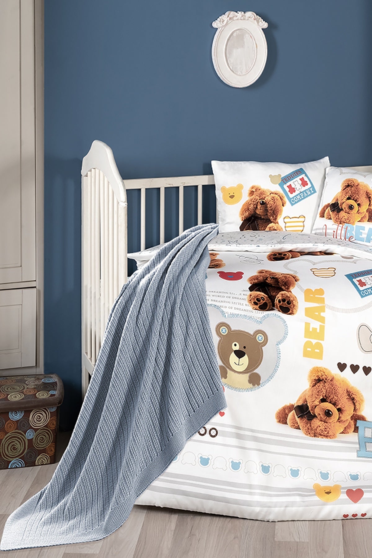 Bear %100 Pamuk Dijital Baskılı Bebek Nevresim Takımı - Battaniyeli Mavi